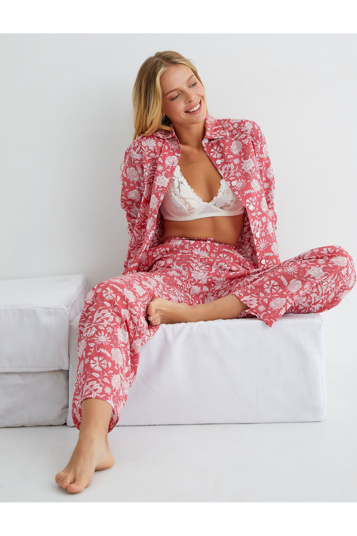 Koton Yüksek Bel Pijama Altı Düz Paça Cep Detaylı