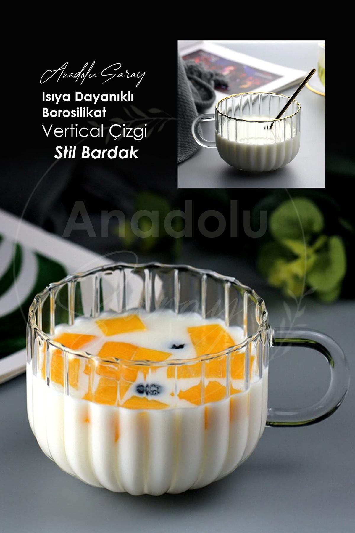 Anadolu Saray Isıya Dayanıklı Borosilikat Vertical Çizgi Stil Bardak | Kahve Ve Sunum Bardağı | Borosilikat Bardak