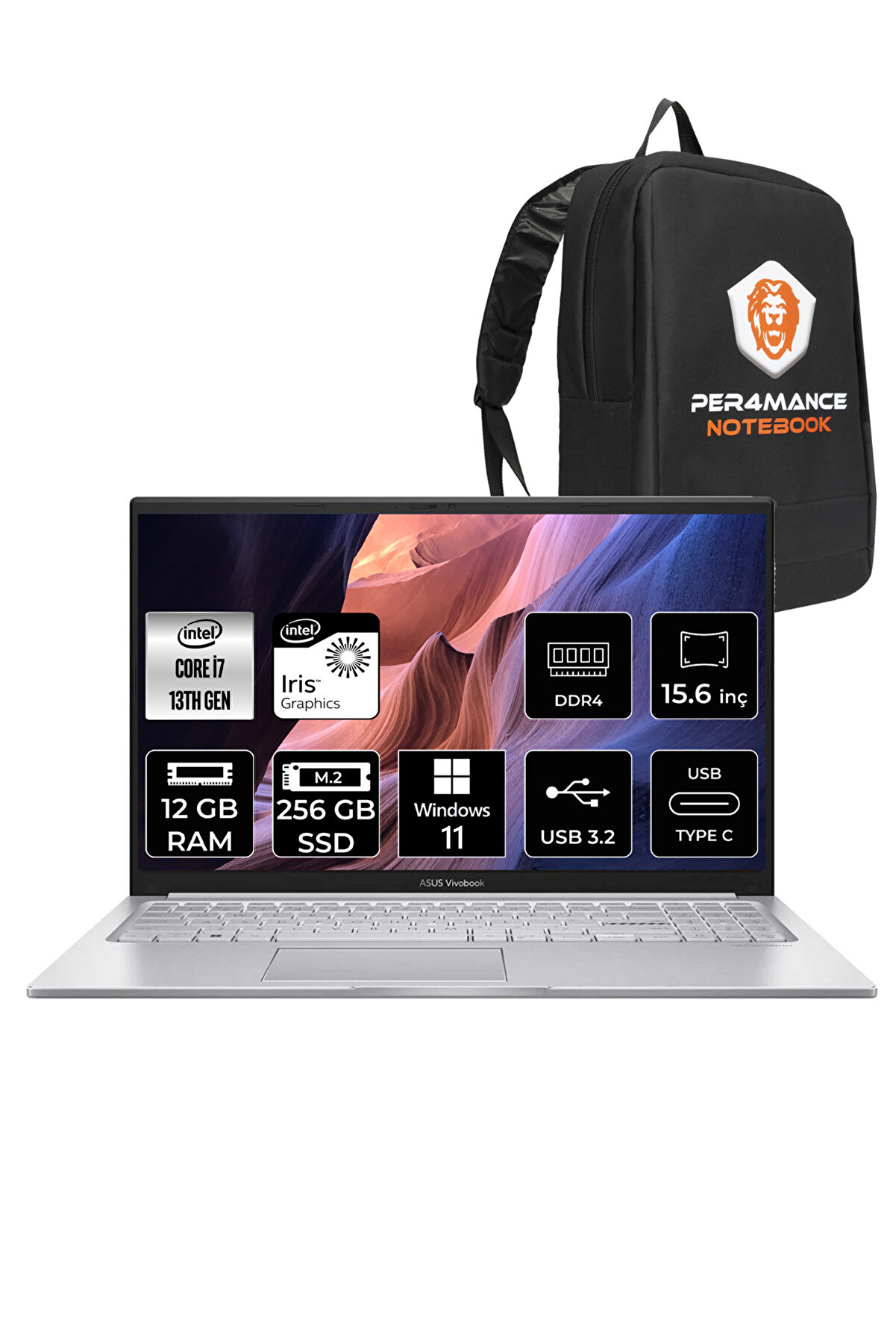Vivobook 15 X1504va i7 1355U 12GB RAM 256GB SSD 15.6' FHD W11HOME NJ412 & PER4 ÇANTA