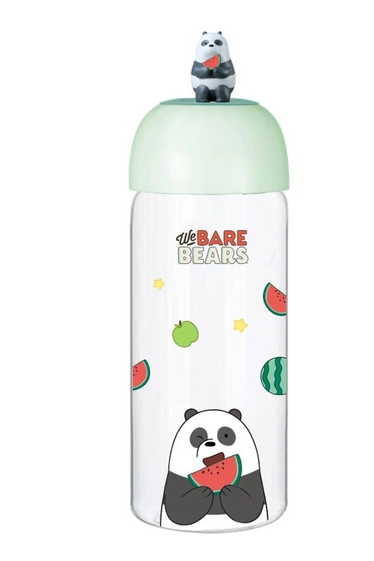 Miniso We Bare Bears Lisanslı Figürlü Borosilikat Cam Şişe (420ml)- Panda