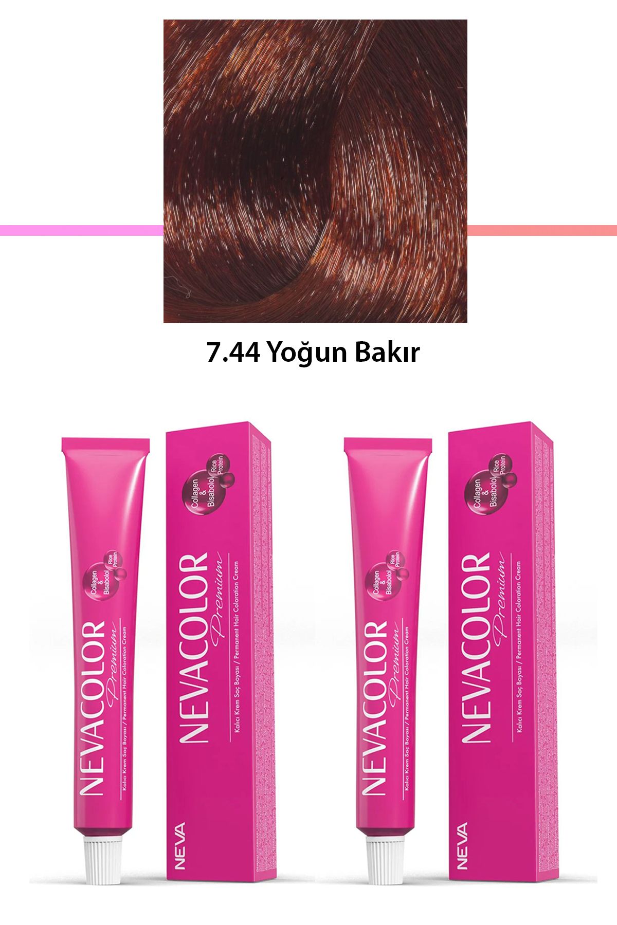 Neva Color 2 li Set Premium 7.44 Yoğun Bakır - Kalıcı Krem Saç Boyası 2 X 50 g Tüp