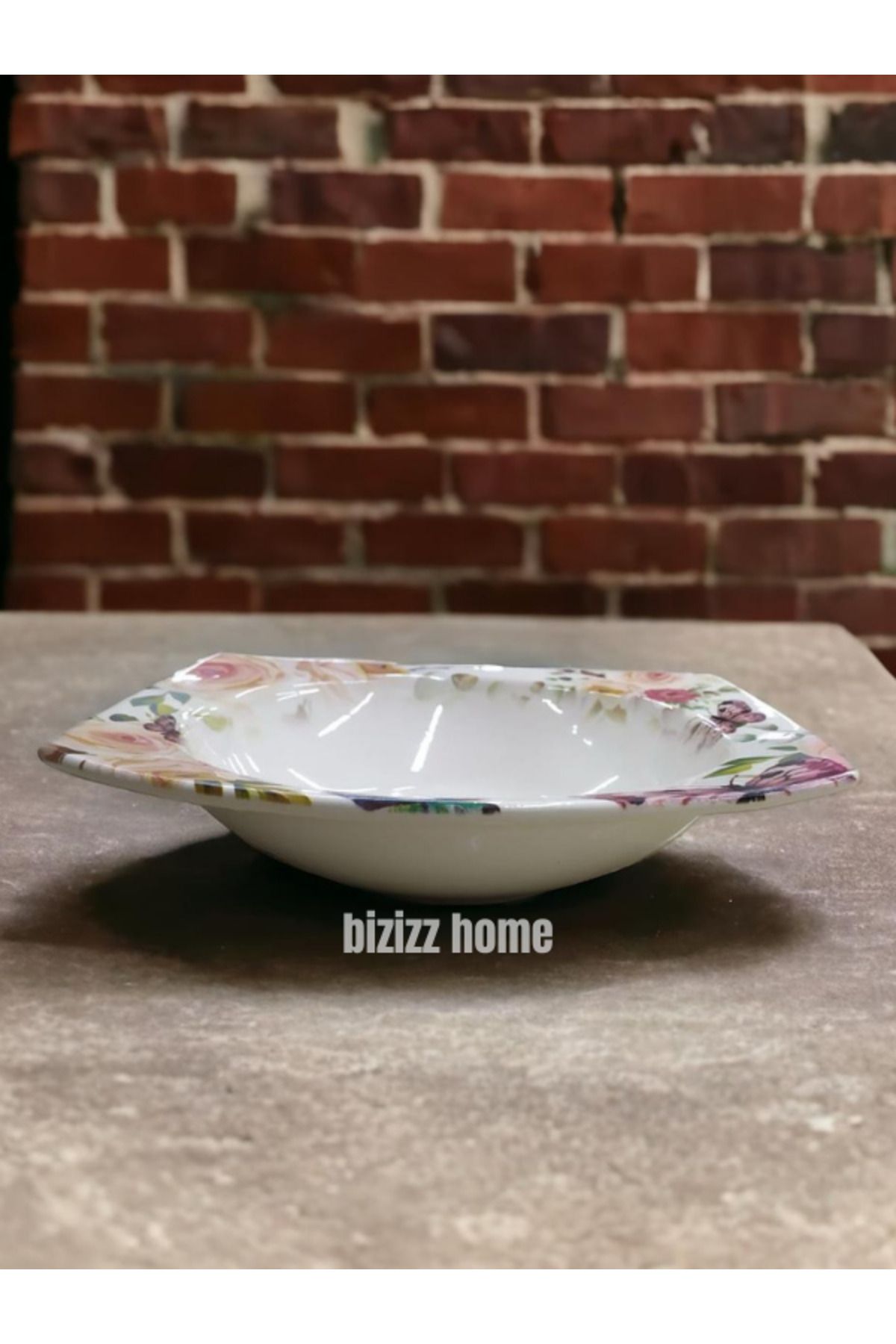 bizizz home Tekli Dijital Desenli Kare Salata Kasesi Makarna Tabağı Seramik Servis Tabağı