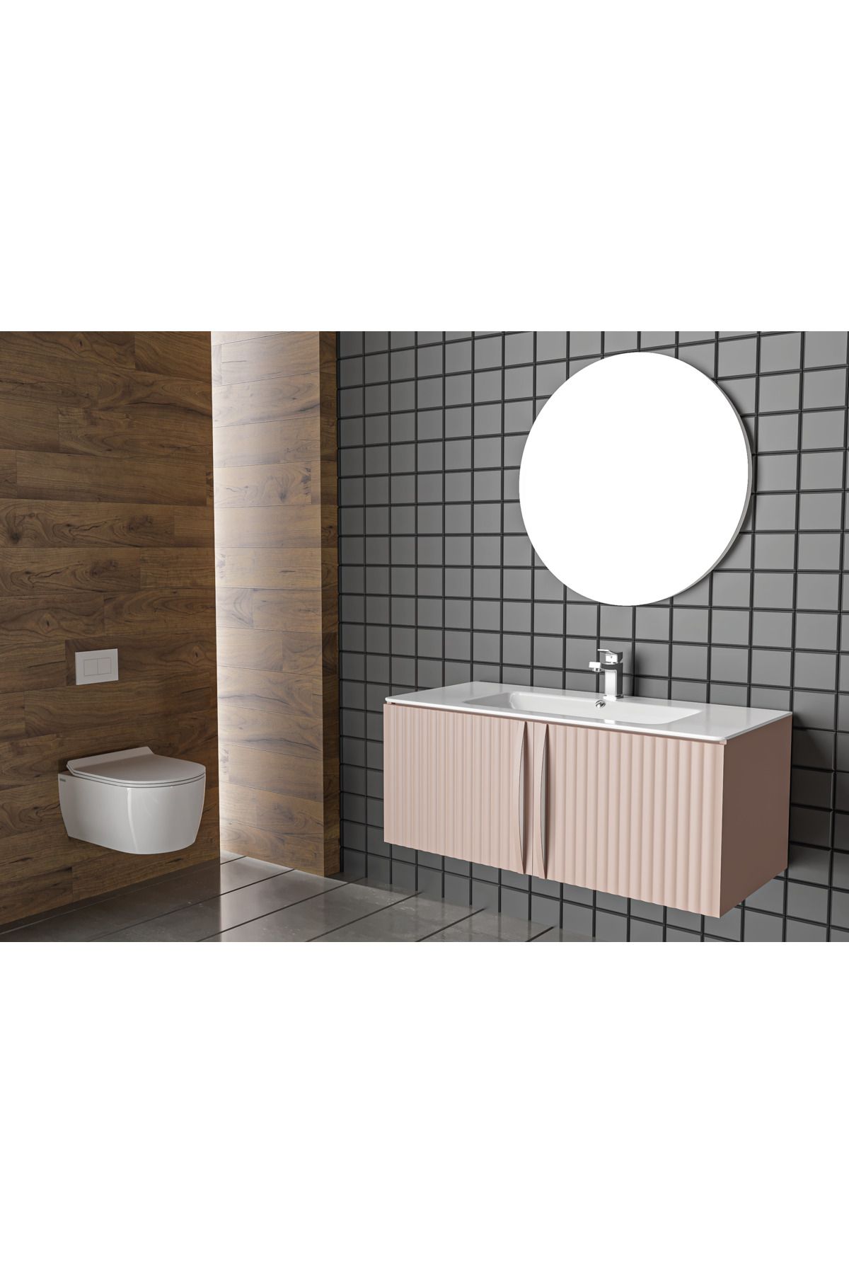 Babanyo Banyo Pink 60 Cm Banyo Dolabı+Ayna