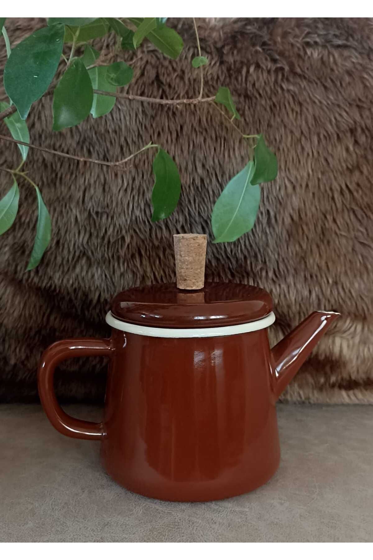EBRULİEMAYE Vintage Retro Emaye Kamp Bitki Çayı Demlik 850 ml Sütlük Yağdanlık