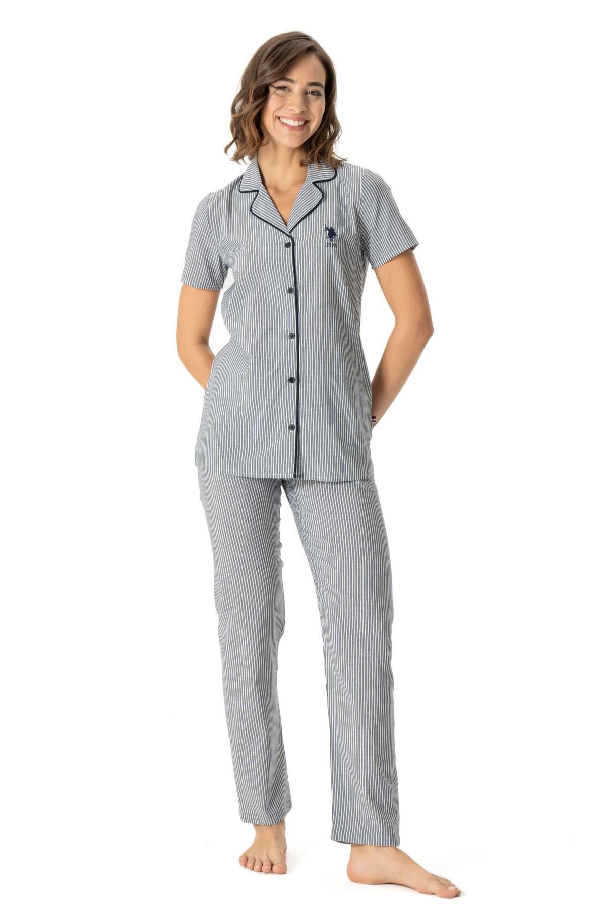 U.S. Polo Assn. U.S. Polo Assn. Kadın Kısakol Gömlek Pijama Takım, Viskon Kumaş