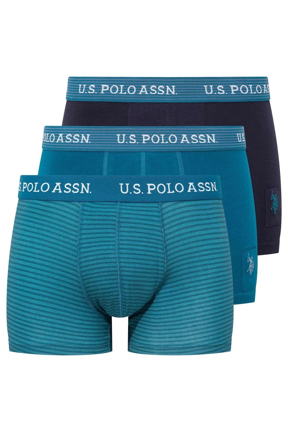 U.S. Polo Assn. U.s Polo Assn. 80515 Erkek Pamuklu 3'lü Boxer-Lacivert&Baskılı&Yeşil