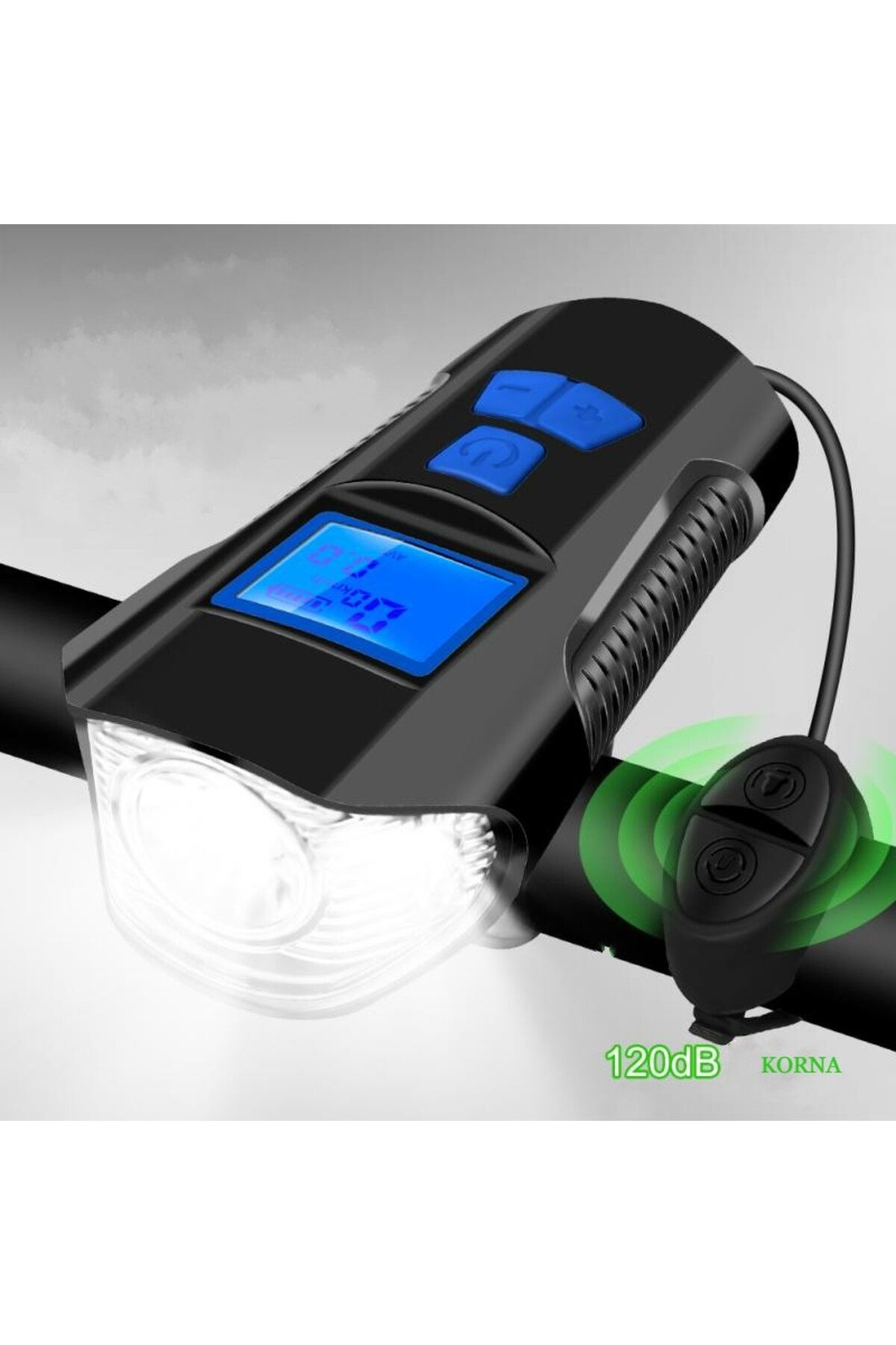 IntersTech Bisiklet LCD Hız Göstergesi Su Geçirmez Şarjlı Led ışık KM Ekran Kronometre Bisiklet Kornası feneri
