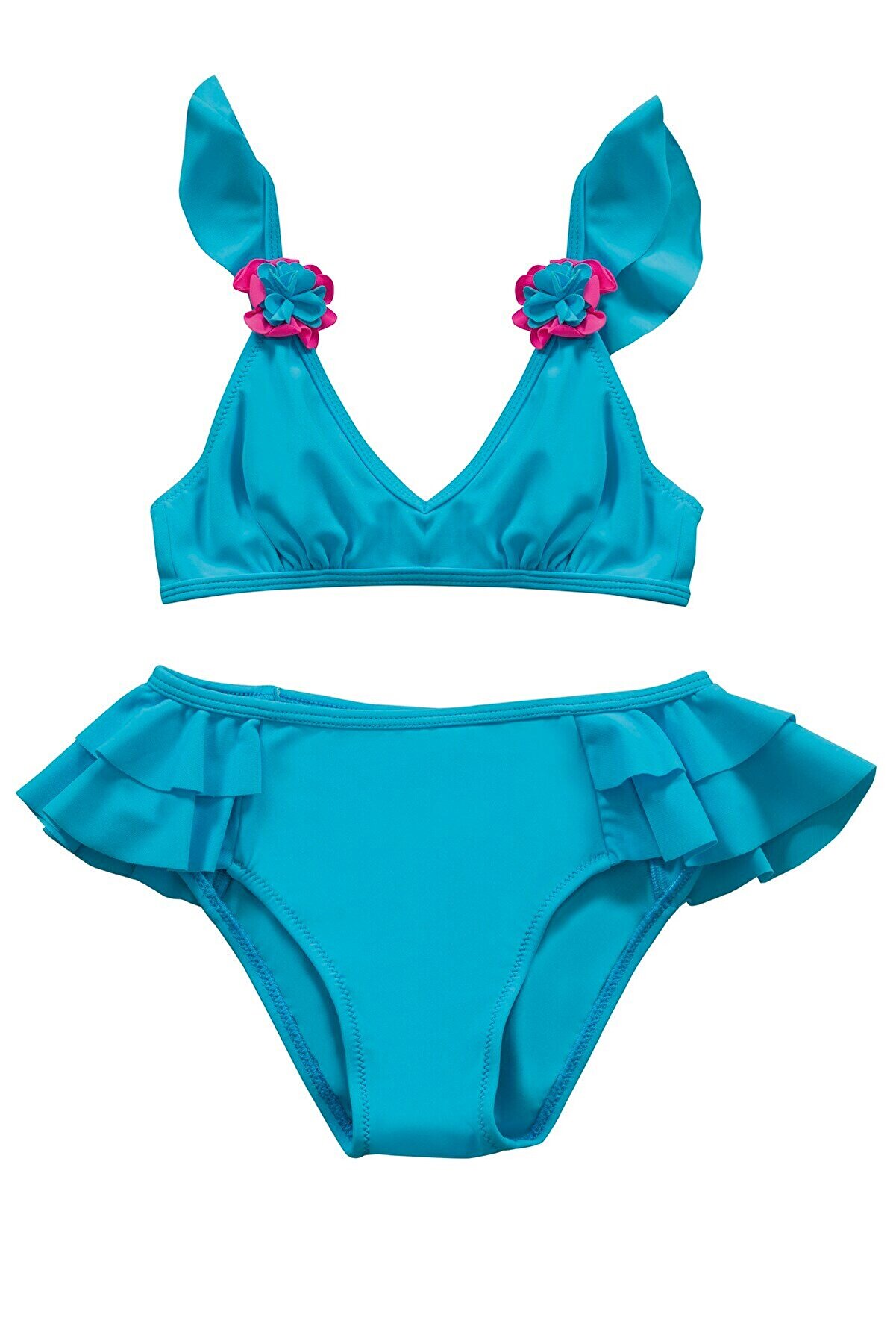Endeep Kız Çocuk Mavi Aksesuar Detaylı Volanlı Bikini Takımı