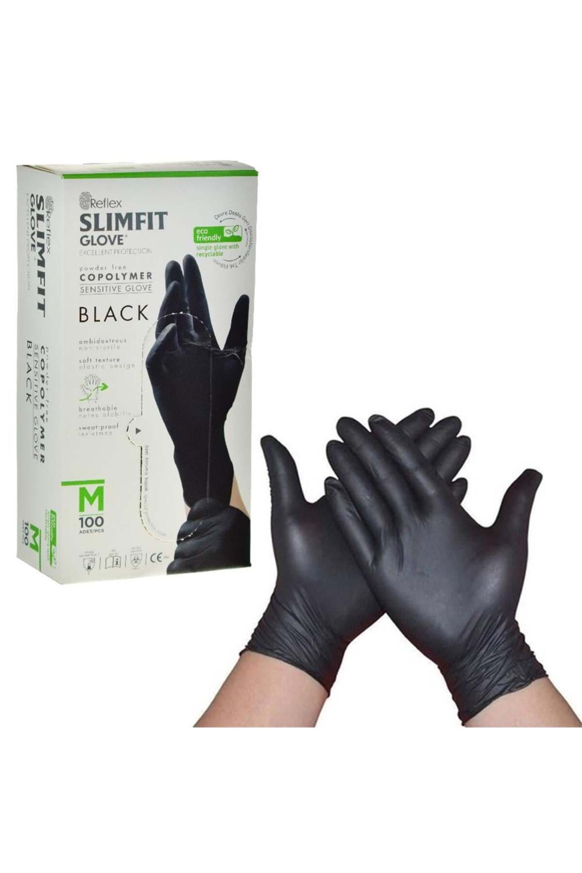 Reflex Pudrasız Eldiven Slimfit Siyah Medium 100'lü x 5 Paket