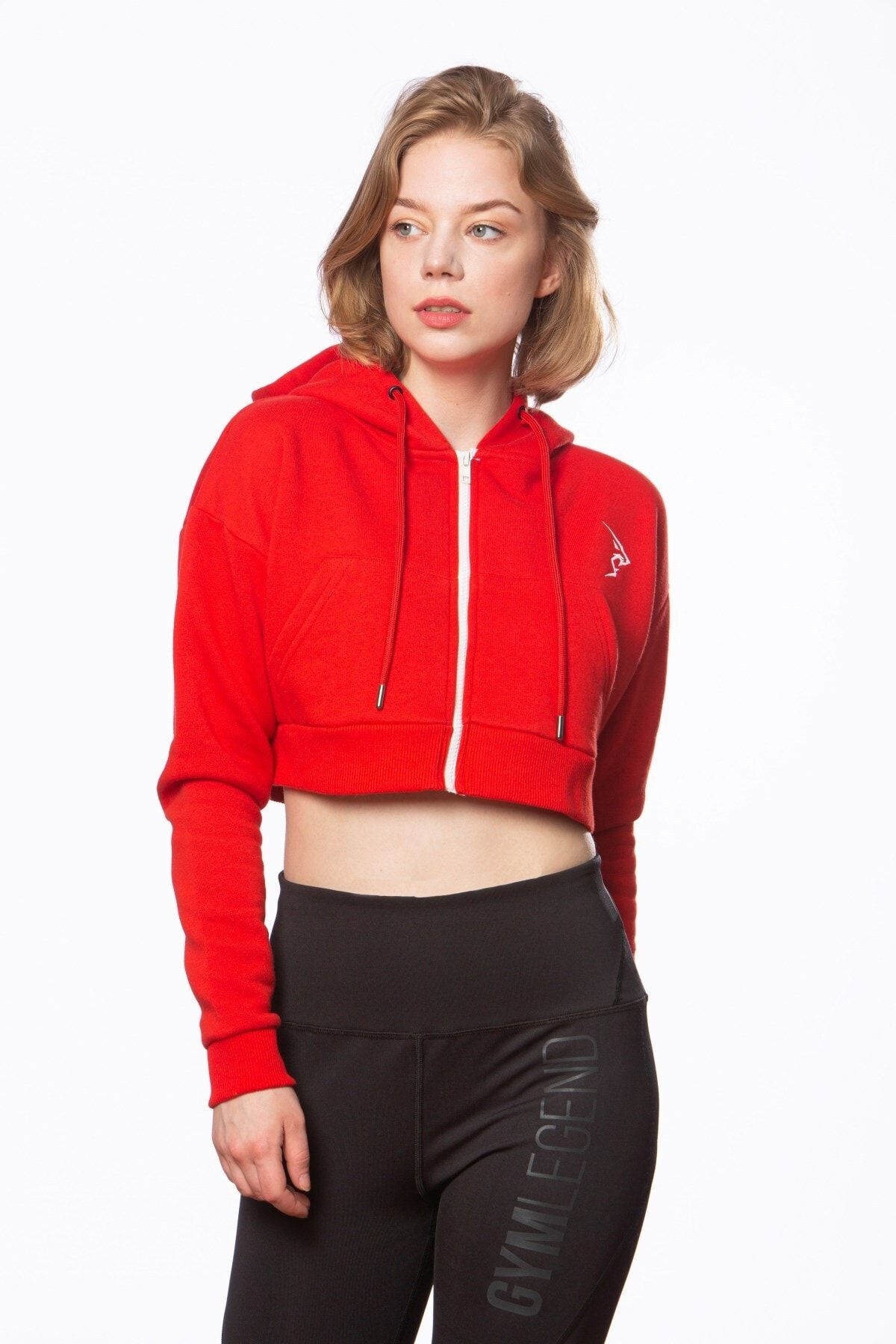 Gymlegend Nymphe Kadın Kırmızı Kapüşonlu Sweatshirt Kısa