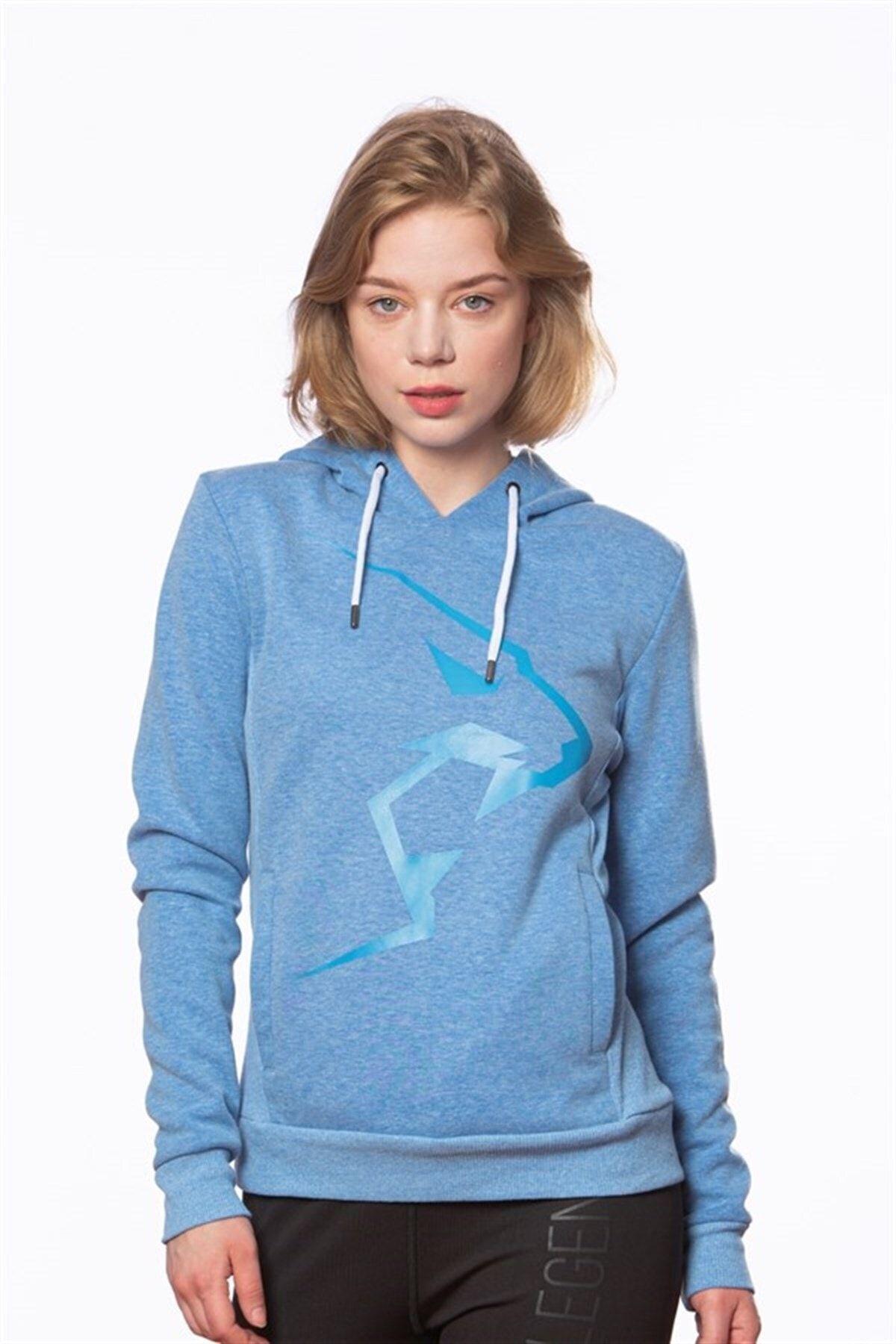 Gymlegend Kadın Mavi Kapüşonlu Sweatshirt