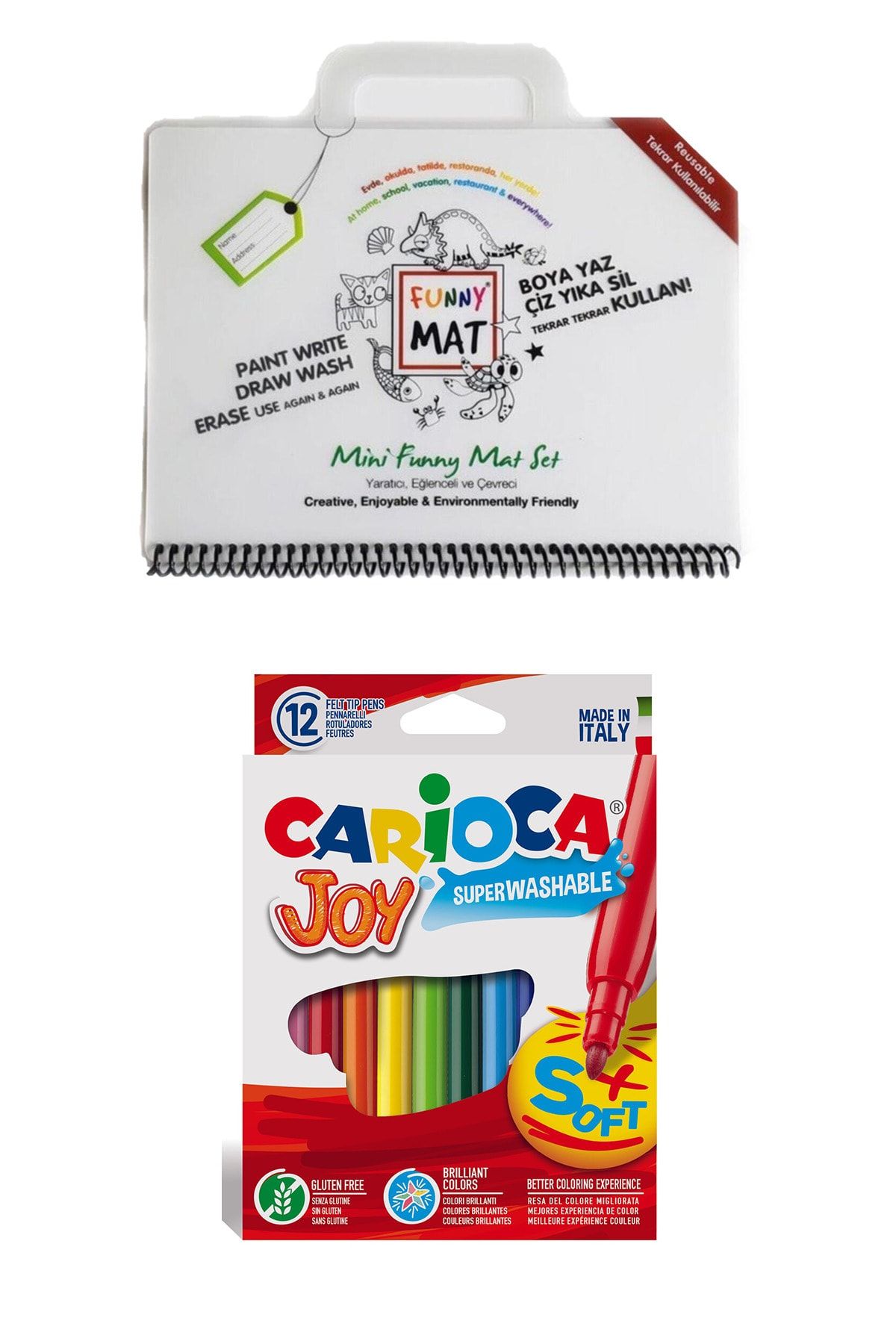 Carioca Akademi Çocuk Funny Mat Mini Ve Carioca Joy 12'li Keçeli Kalem (boya Ve Kolayca Sil) 2'li Set