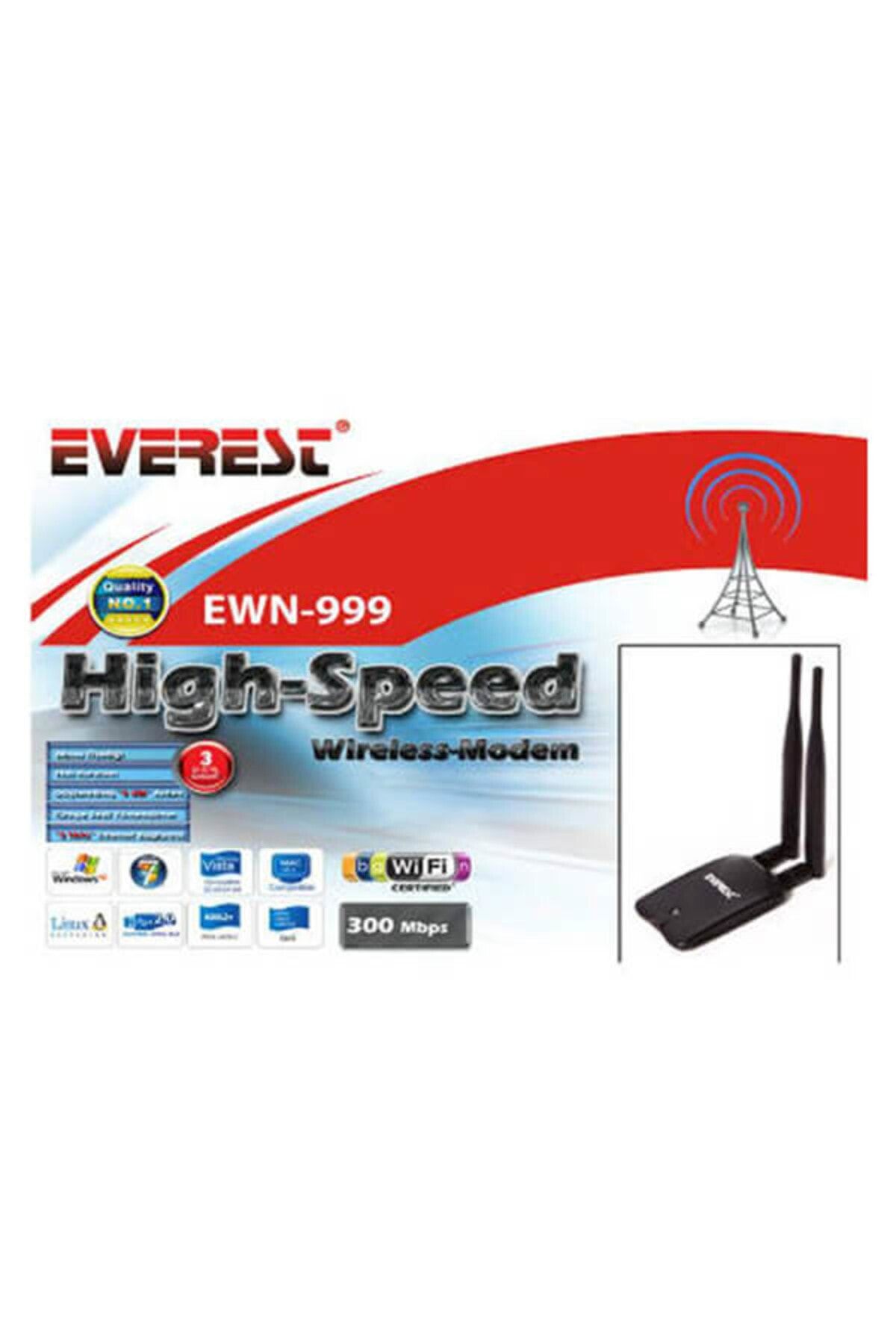 Everest Ewn-999 300Mbps Usb High Power Kablosuz Adaptör Çift Antenli