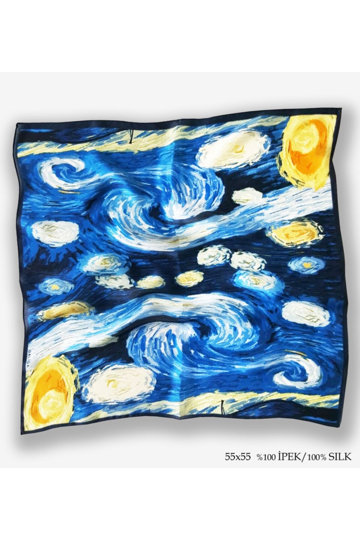 Galiga Van Gogh-starry Nıght %100 Ipek Fular 55x55cm 'art On Silk'