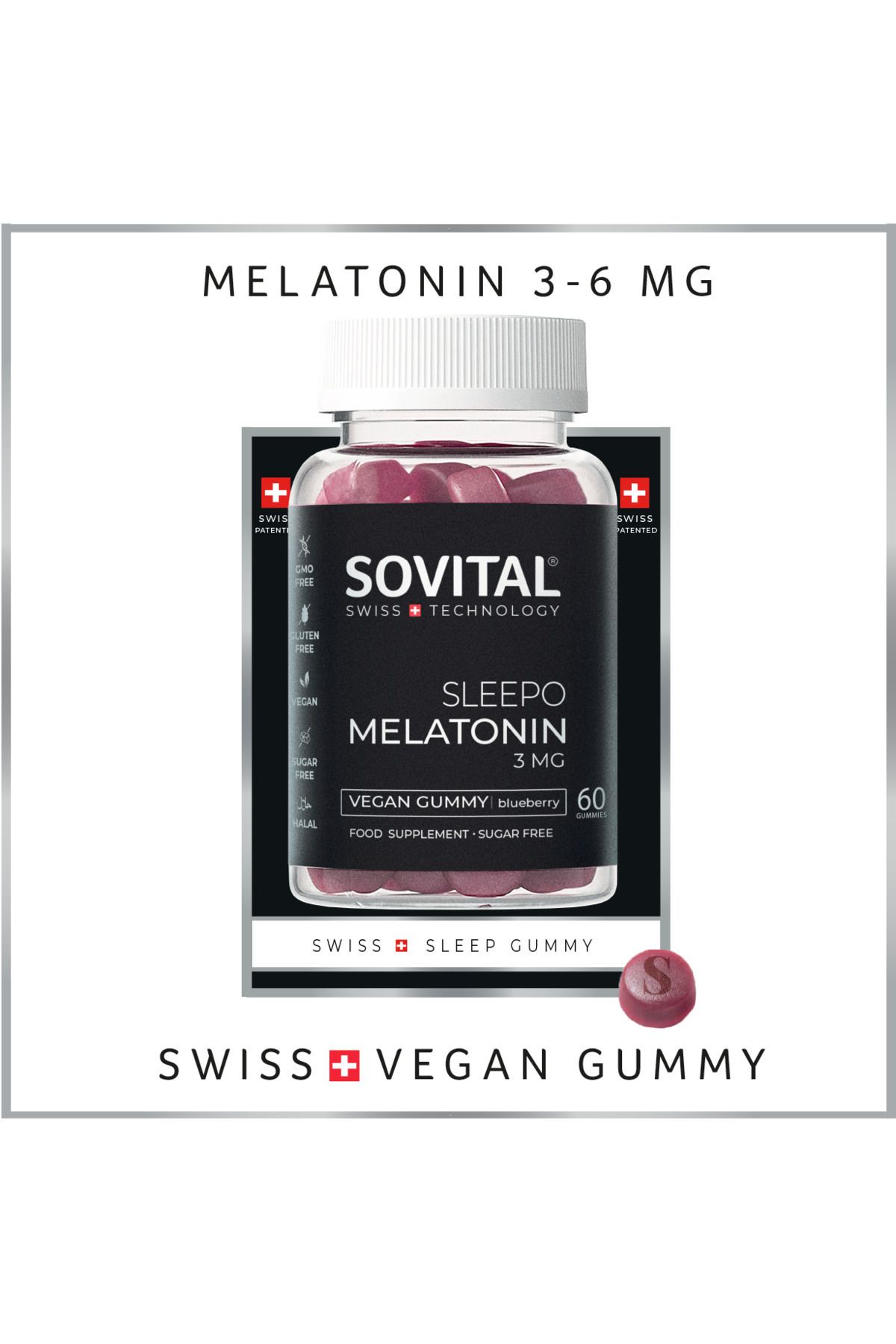 SOVITAL Sleepo Melatonin 3 Mg / 6 Mg & Magnezyum, Uyku Destek, Vegan Gummy 60 Adet