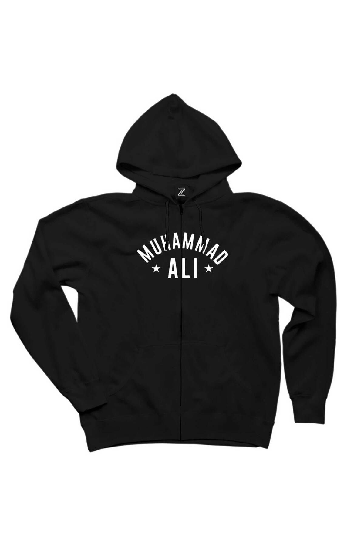 Z zepplin Muhammed Ali Text Siyah Fermuarlı Kapşonlu Sweatshirt