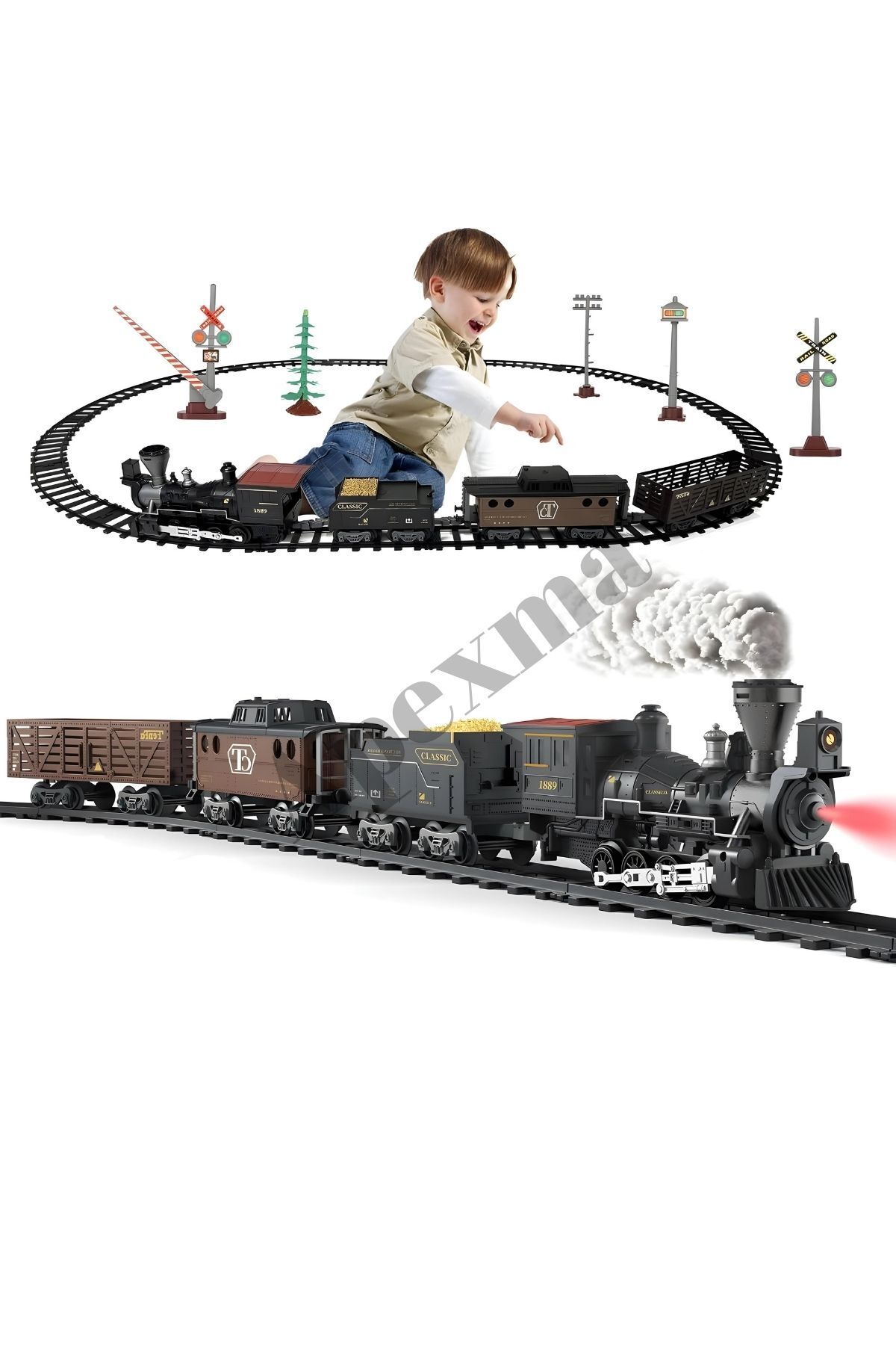 Apexma Işıklı Ve Sesli Buharlı Klasik Tren - Oyuncak Buhar Çıkaran Tren Seti - Kız Erkek Oyuncak