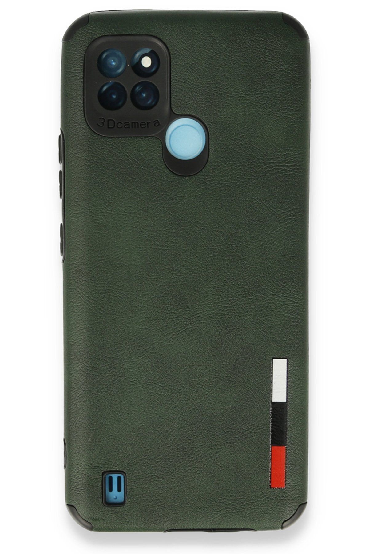 cepmoda Realme C21Y Deri Telefon Kılıfı Silikon Kamera Korumalı Deri Kapak - Yeşil