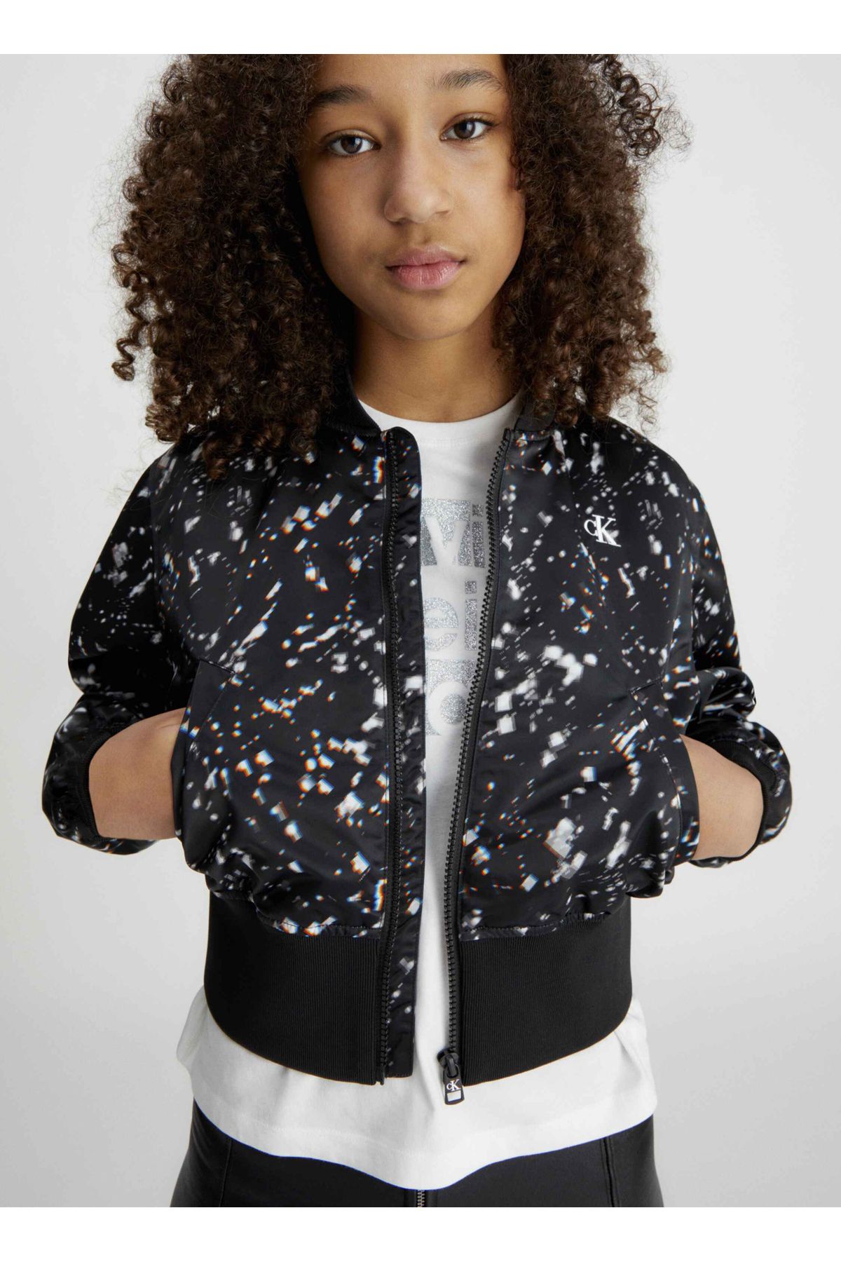 Calvin Klein Siyah Kız Çocuk Ceket Crystal Aop Satın Bomber