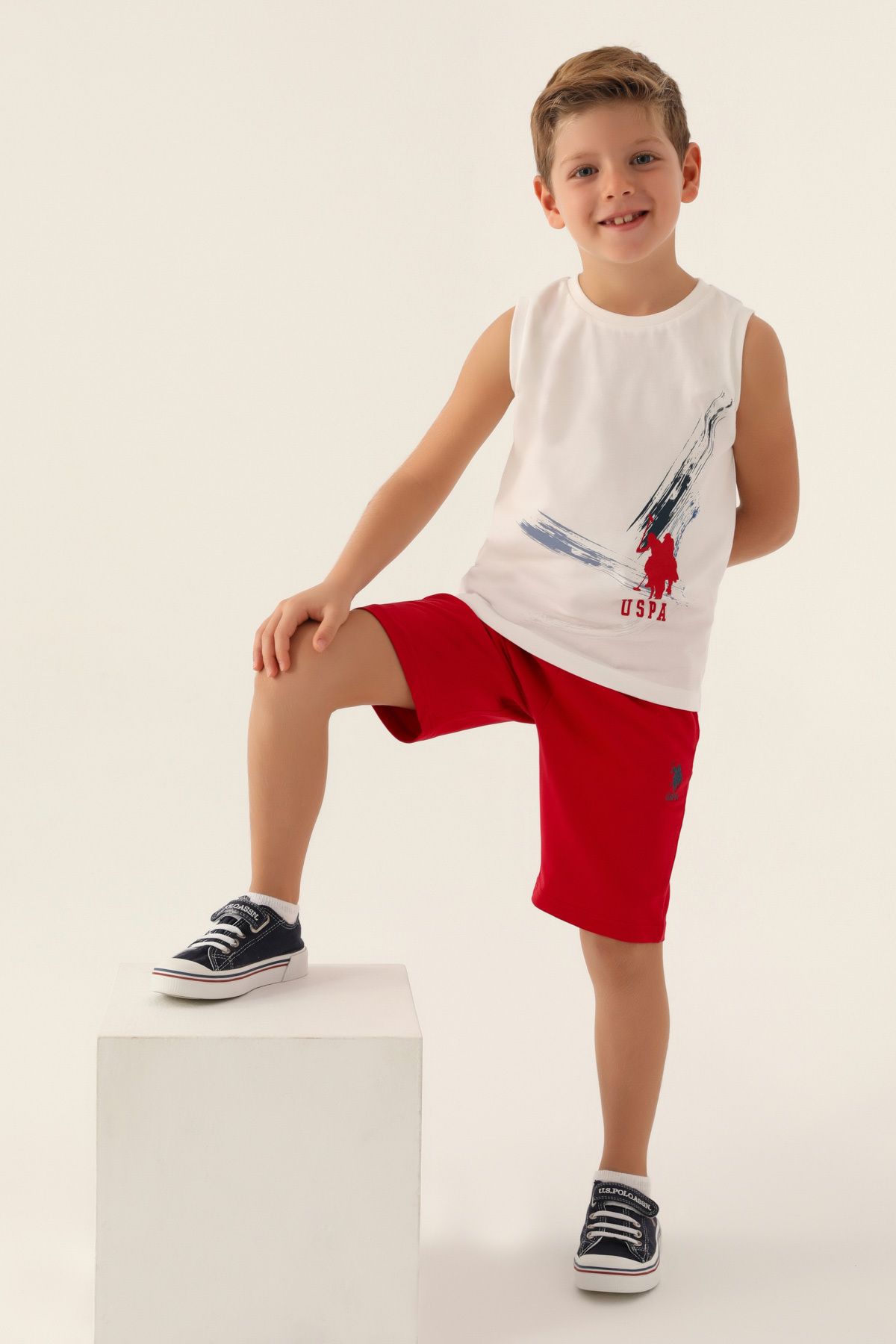 U.S. Polo Assn. Erkek Çocuk, Lisanslı,Krem, USPA, Pamuk, T-shirt Bermuda Takım