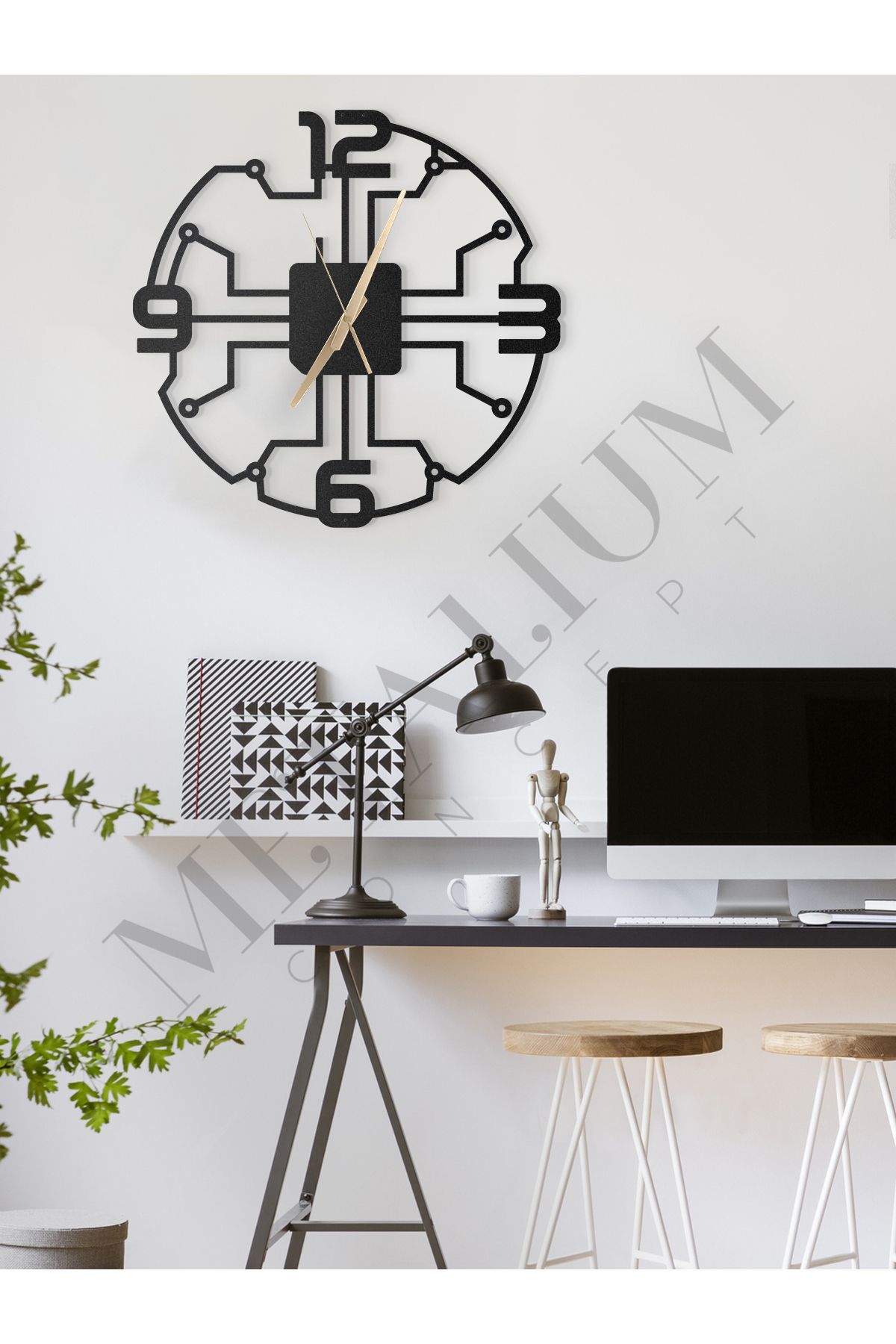 Metalium Concept Dekoratif Sessiz Siyah Metal Duvar Saati 60x60cm