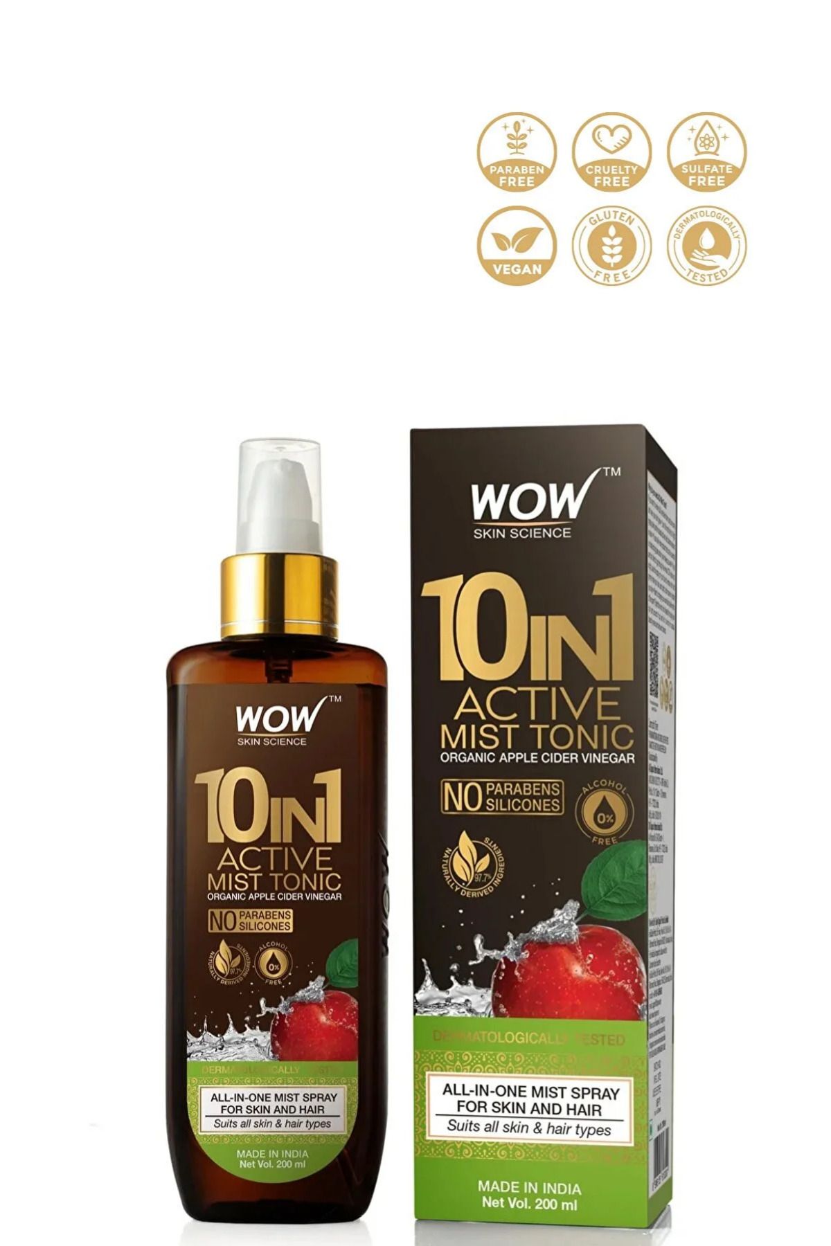 WOW Skin Science 10'in1 Elma Sirkesi Mist Tonik -%0alkol-cilt Tonu Eşitleyici, Cadı Fındığı Özü 200ml