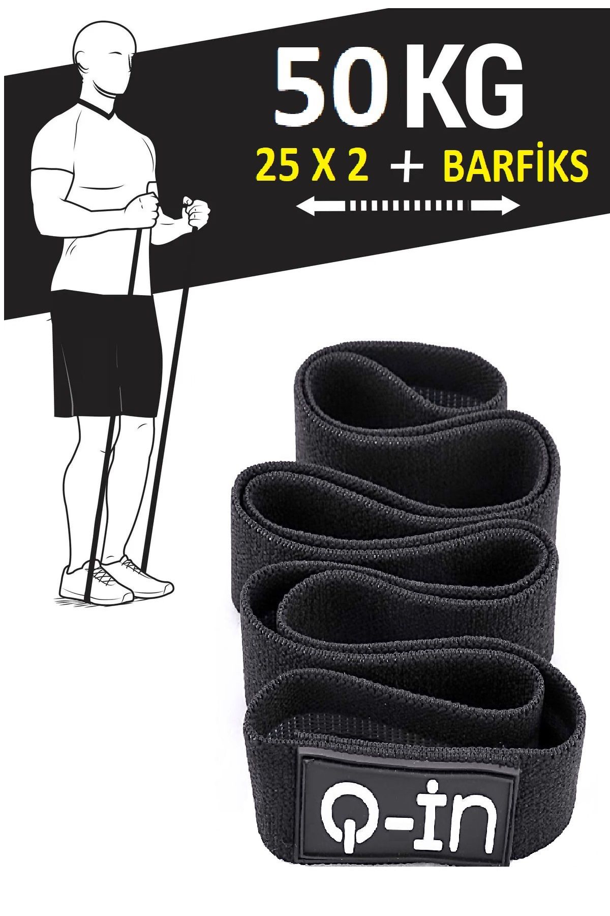 Q-İN Barfiks 50 Kg Siyah Çift Sert Loop Direnç Bandı / Barfiks Lastiği