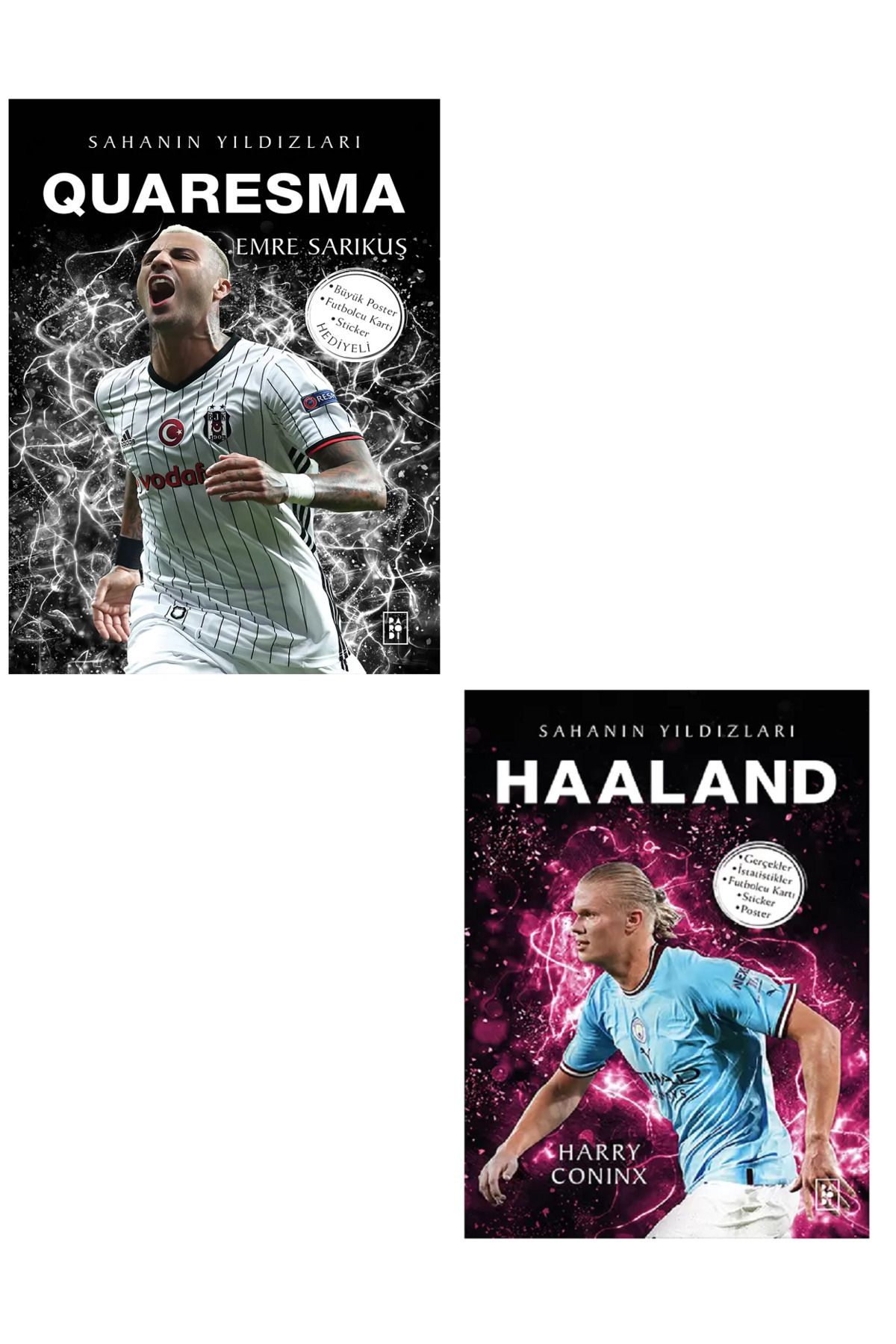 Parodi Yayınları QUARESMA - HAALAND Sahanın Yıldızları ( BÜYÜK Poster Sticker Futbolcu Kartı HEDİYE ) 2 KİTAP