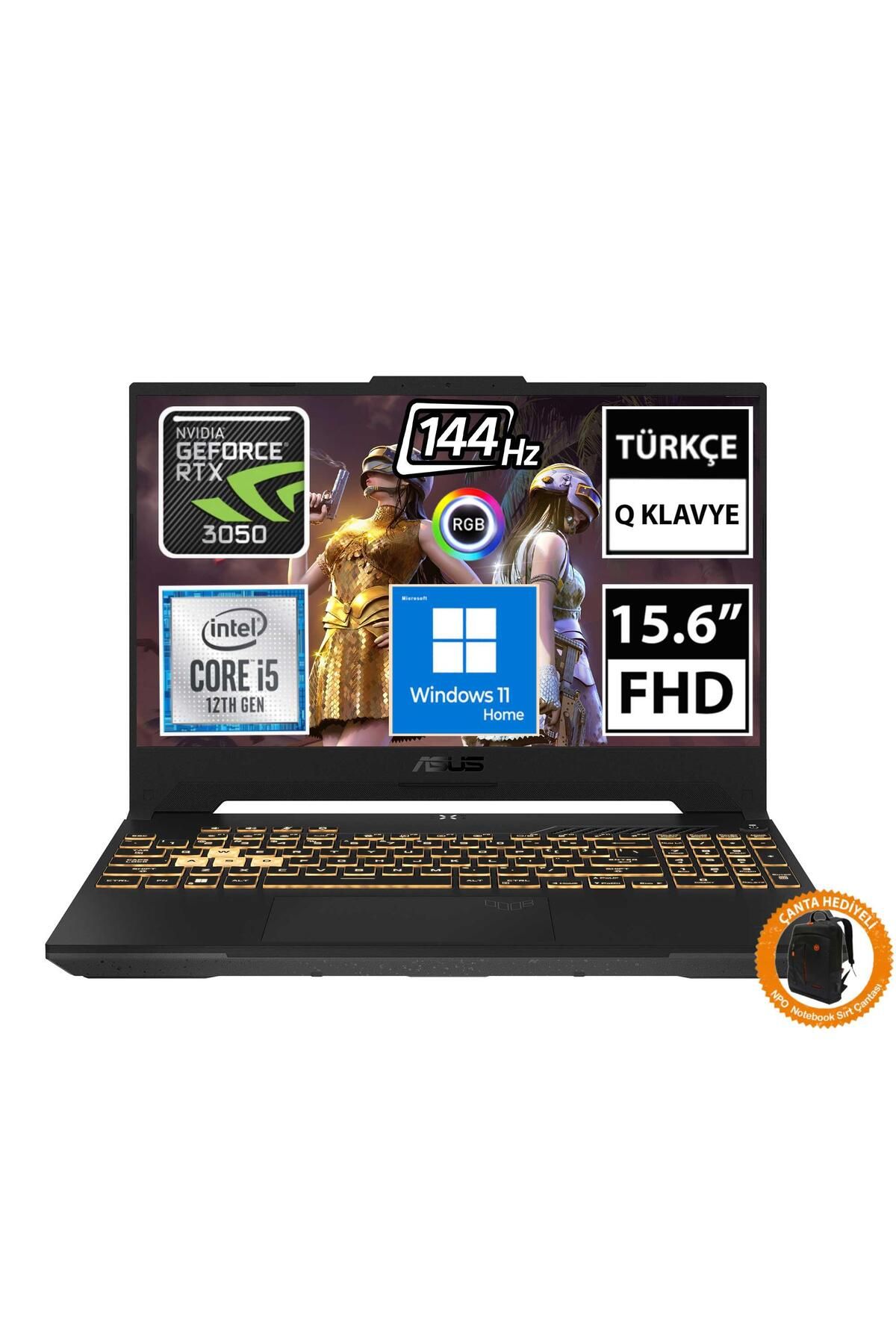 ASUS TUF Gaming F15 FX507ZC4-HN081W07 i5-12500H 32GB 1TBSSD RTX3050 15.6" FullHD W11H Taşınabilir Bi