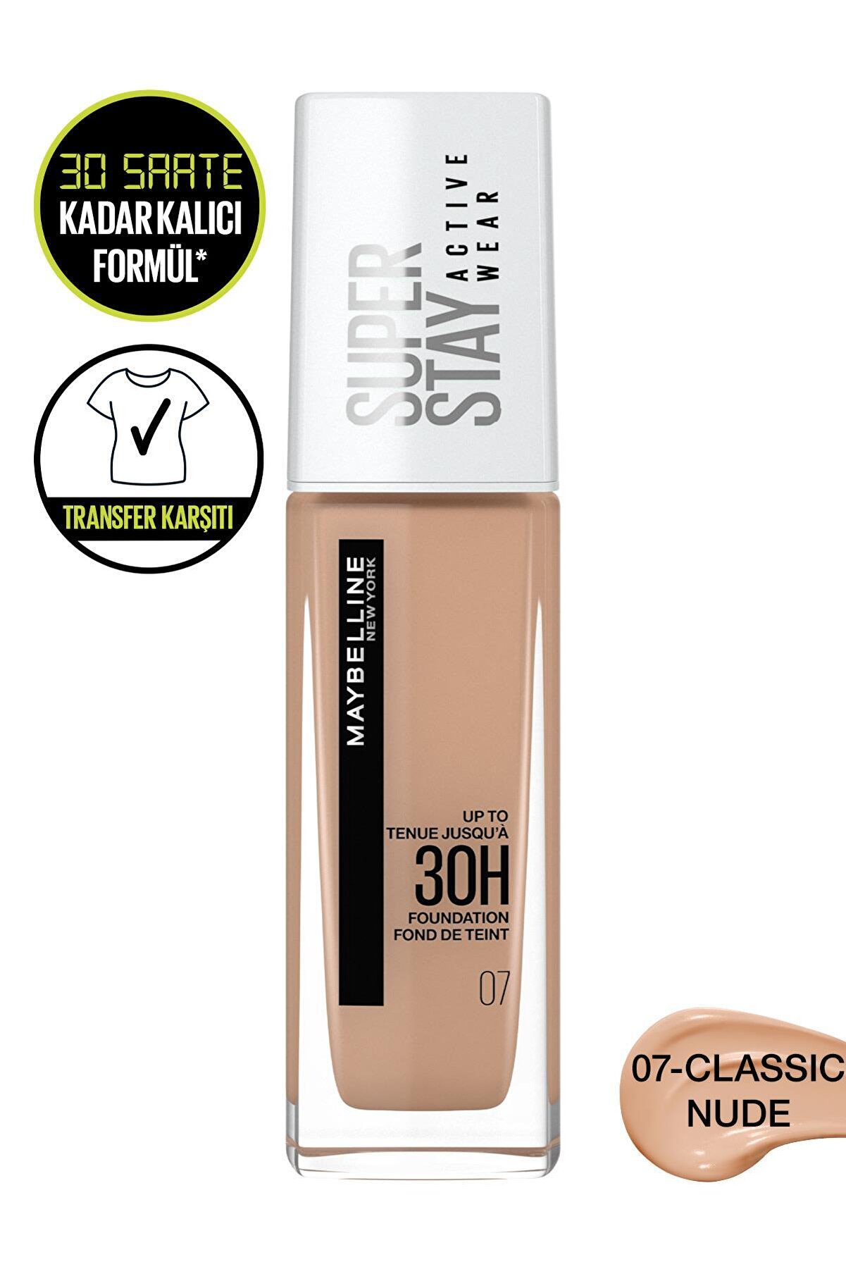 Maybelline New York Super Stay Active Wear 30h Fondöten 07 Classic Nude