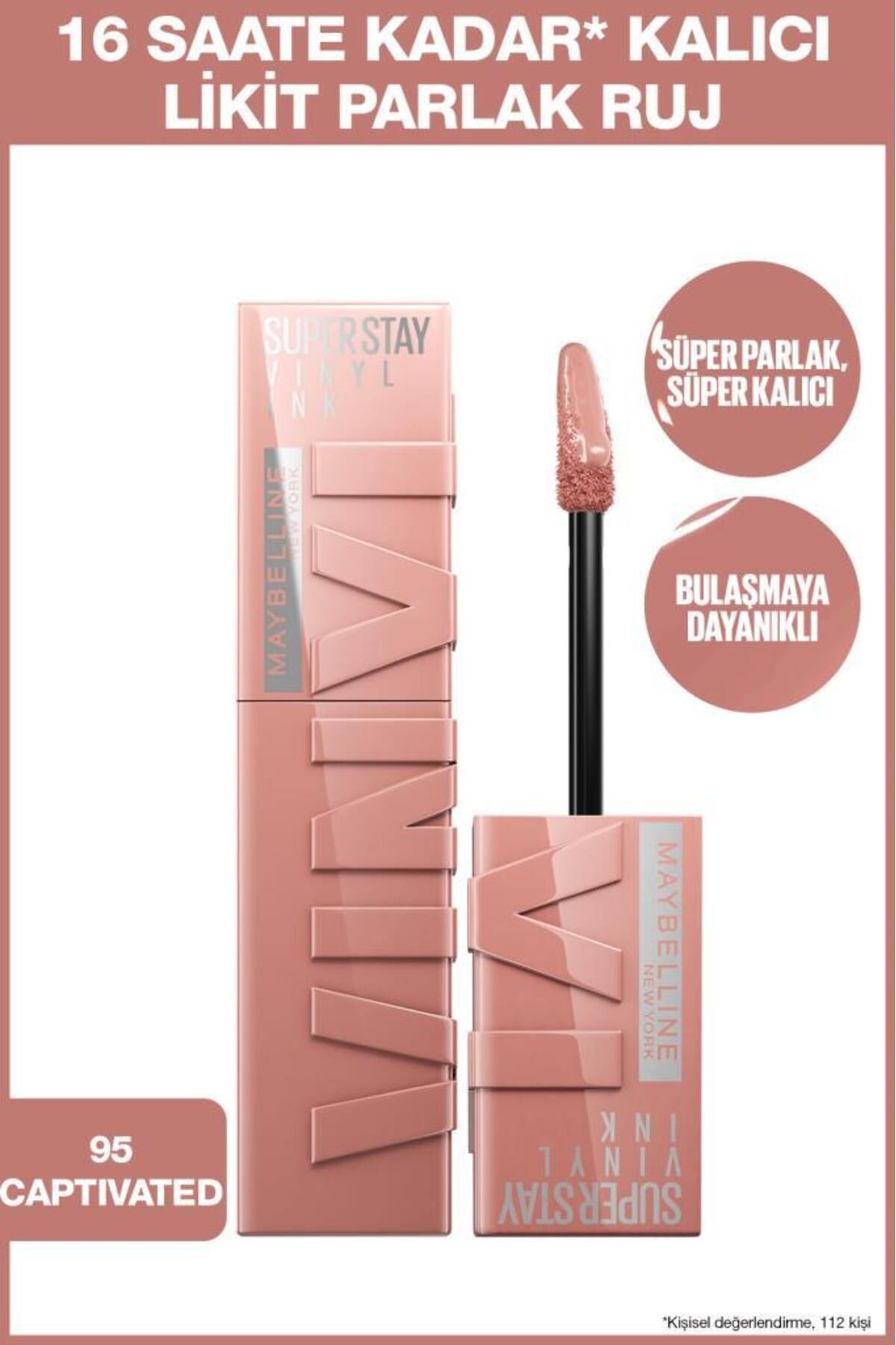 Maybelline New York Super Stay Vinyl Ink Uzun Süre Kalıcı Likit Parlak Ruj 95 Captivated