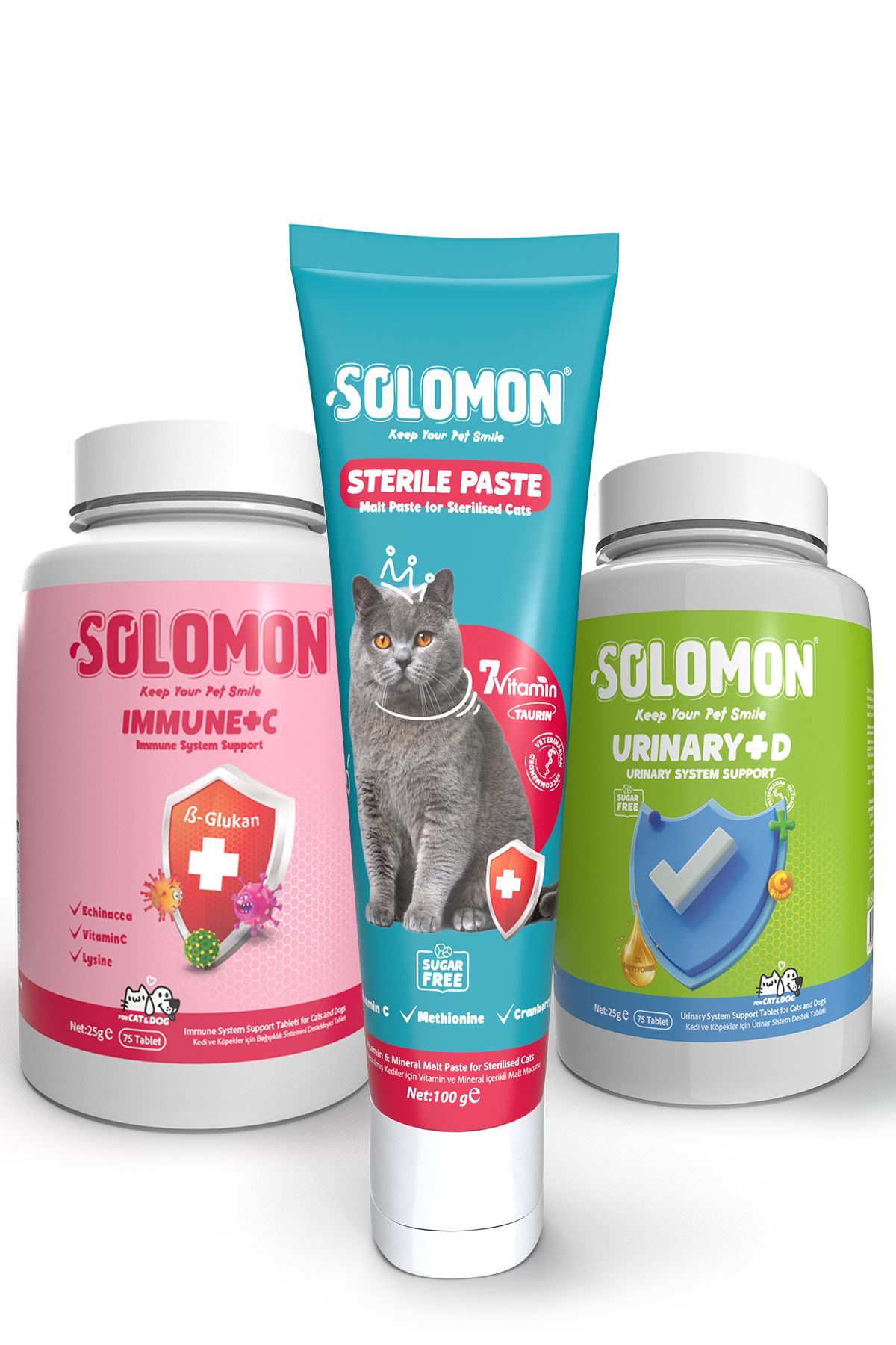 Solomon Kısır Kedi Bağışıklık Set (Sterile Paste & Urinary & Immune C)