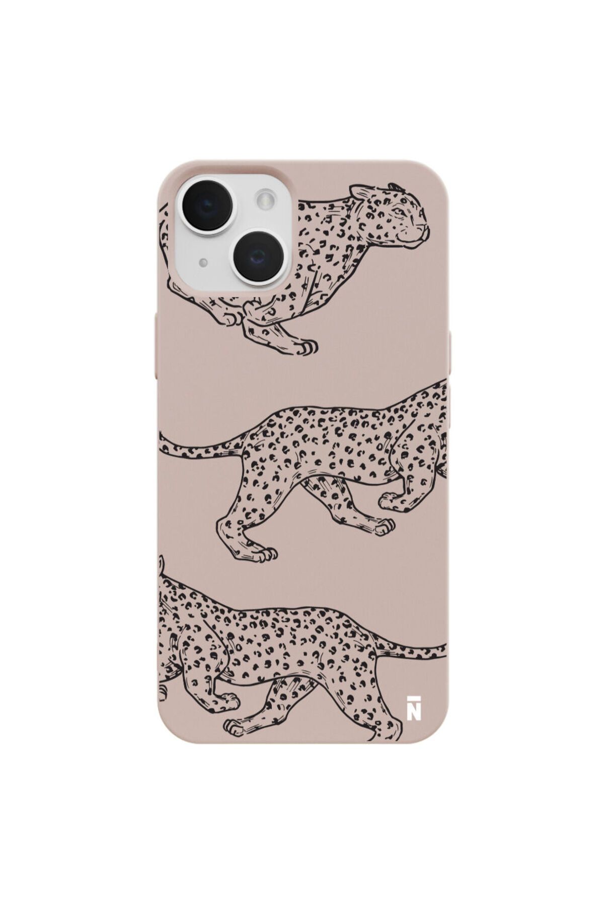Casen iPhone 14 Walking Cheetah Tasarımlı Pudra Pembe Renkli Silikon Telefon Kılıfı
