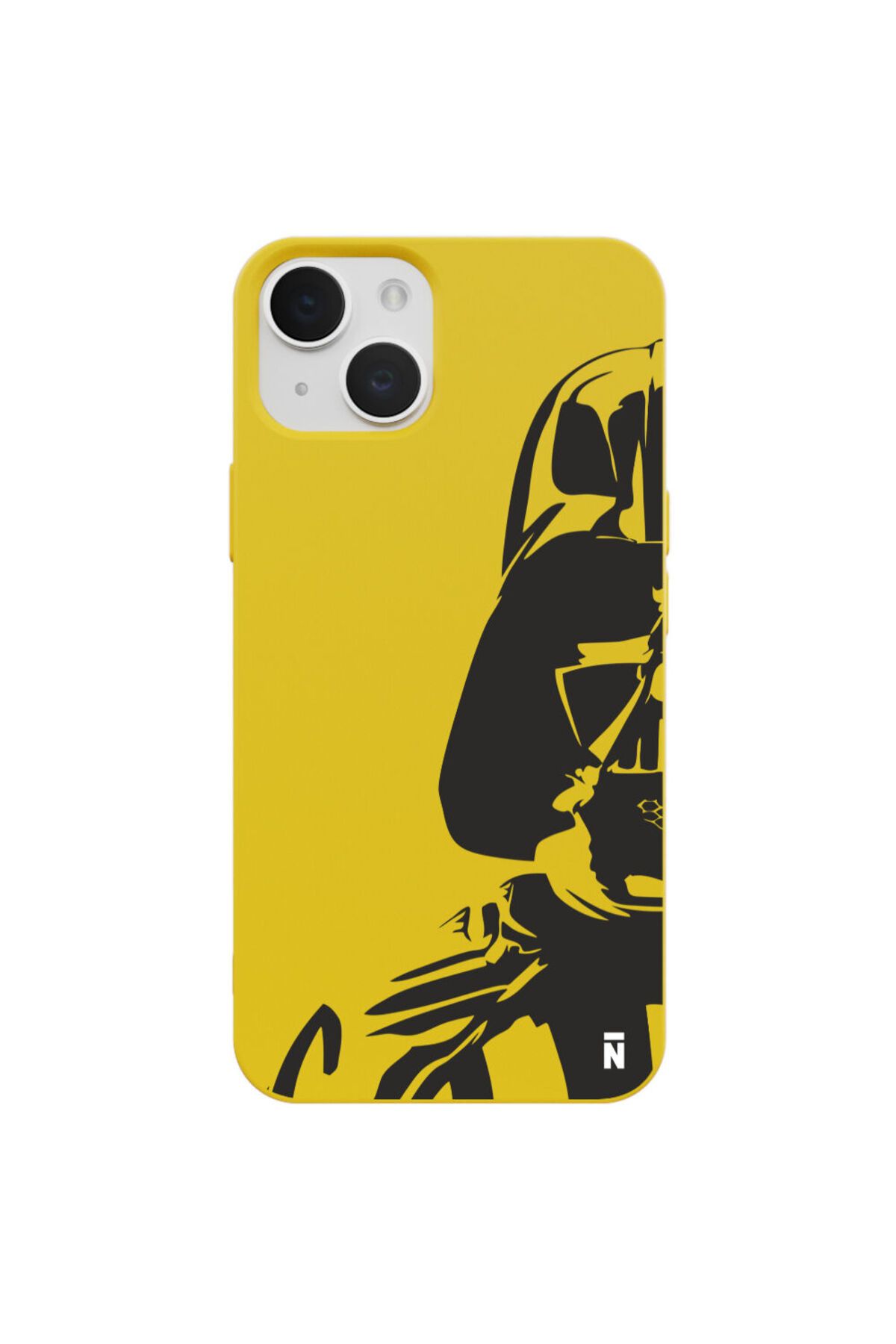 Casen iPhone 15 Plus Darth Vader Tasarımlı Sarı Renkli Silikon Telefon Kılıfı