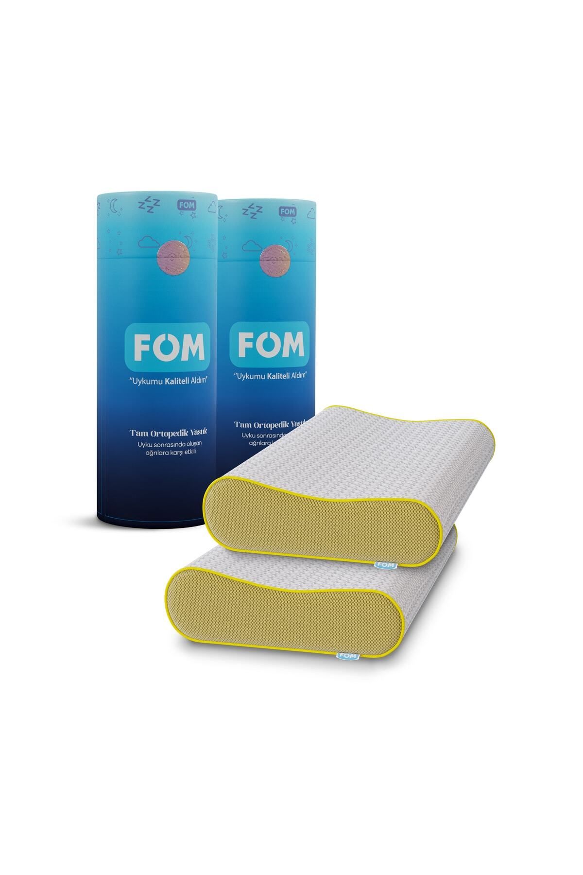 FOM 2'li Mini Flex Visco Boyun Destekli Uyku Yastık Kampanyası, 50 X 30 X 11/9, Sarı