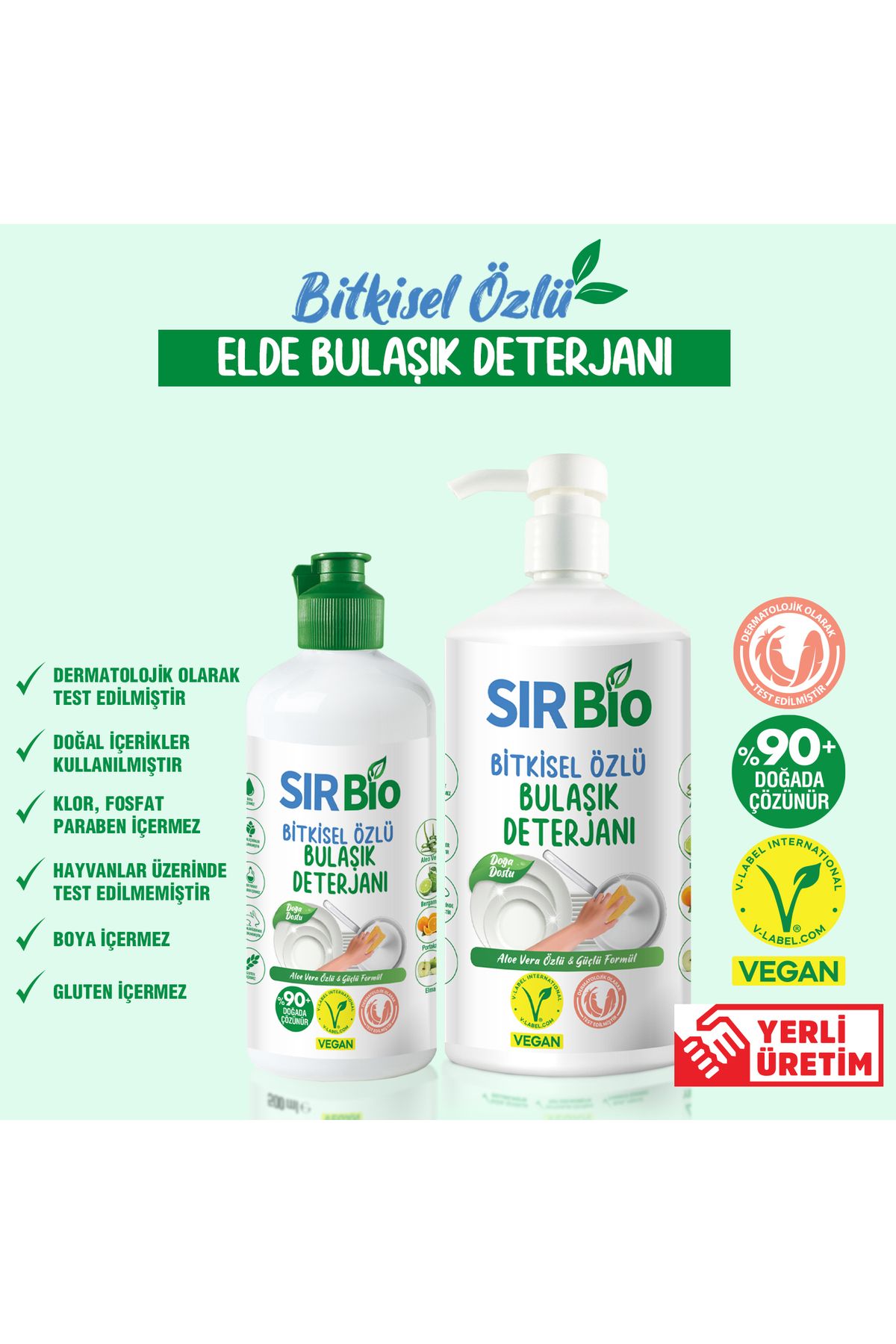 SIR Bio Bitkisel Özlü Elde Bulaşık Deterjanı 1000 ml Pompalı Şişe 500 ml
