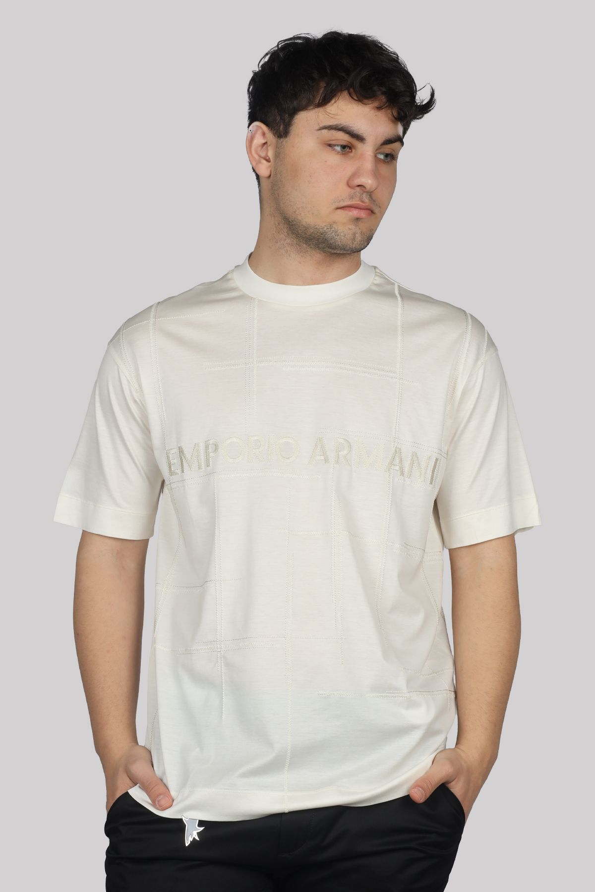 Emporio Armani Erkek Logolu Yuvarlak Yakalı Kısa Kollu Günlük Kullanım Ekru T-Shirt 3D1TD1 1JUVZ-0128