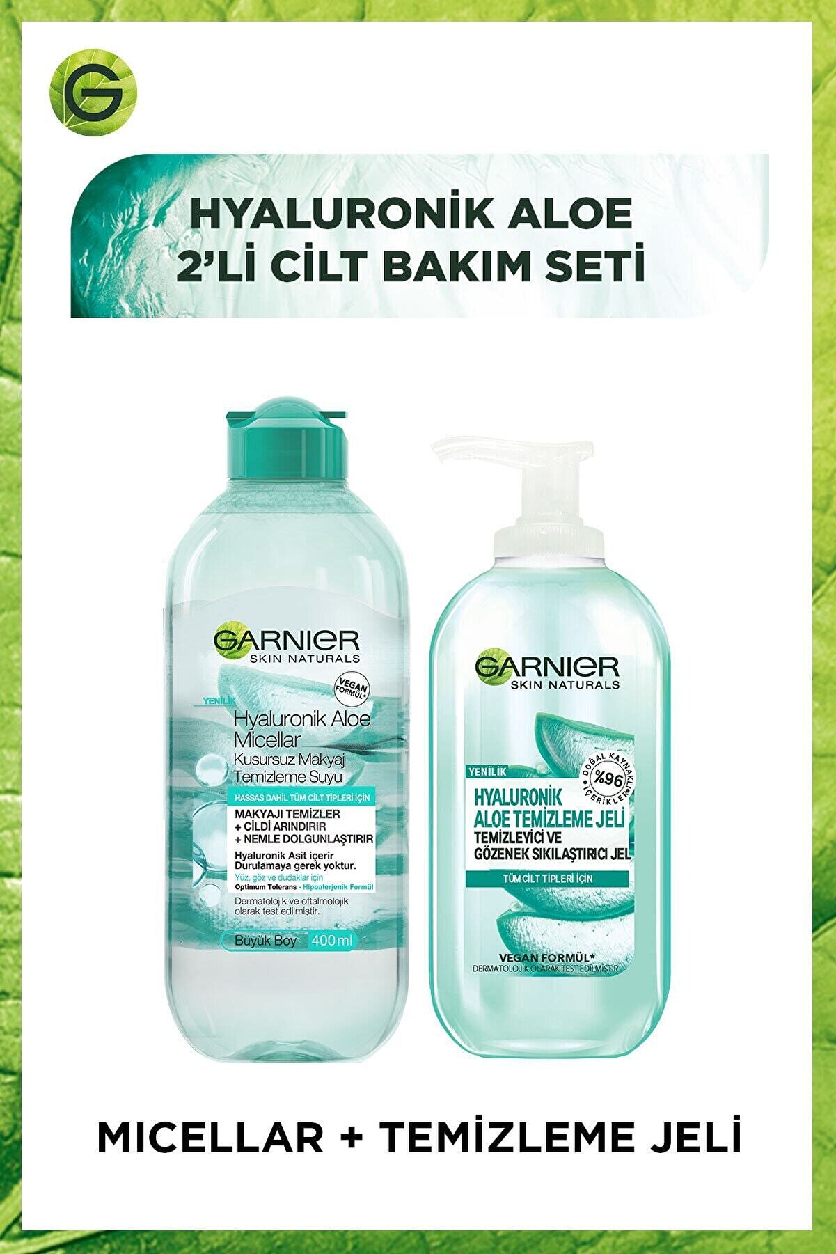 Garnier Hyaluronik Aloe 2li Cilt Bakım Seti - Temizleme Jeli & Micellar Kusursuz Makyaj Temizleme Suyu 400ml