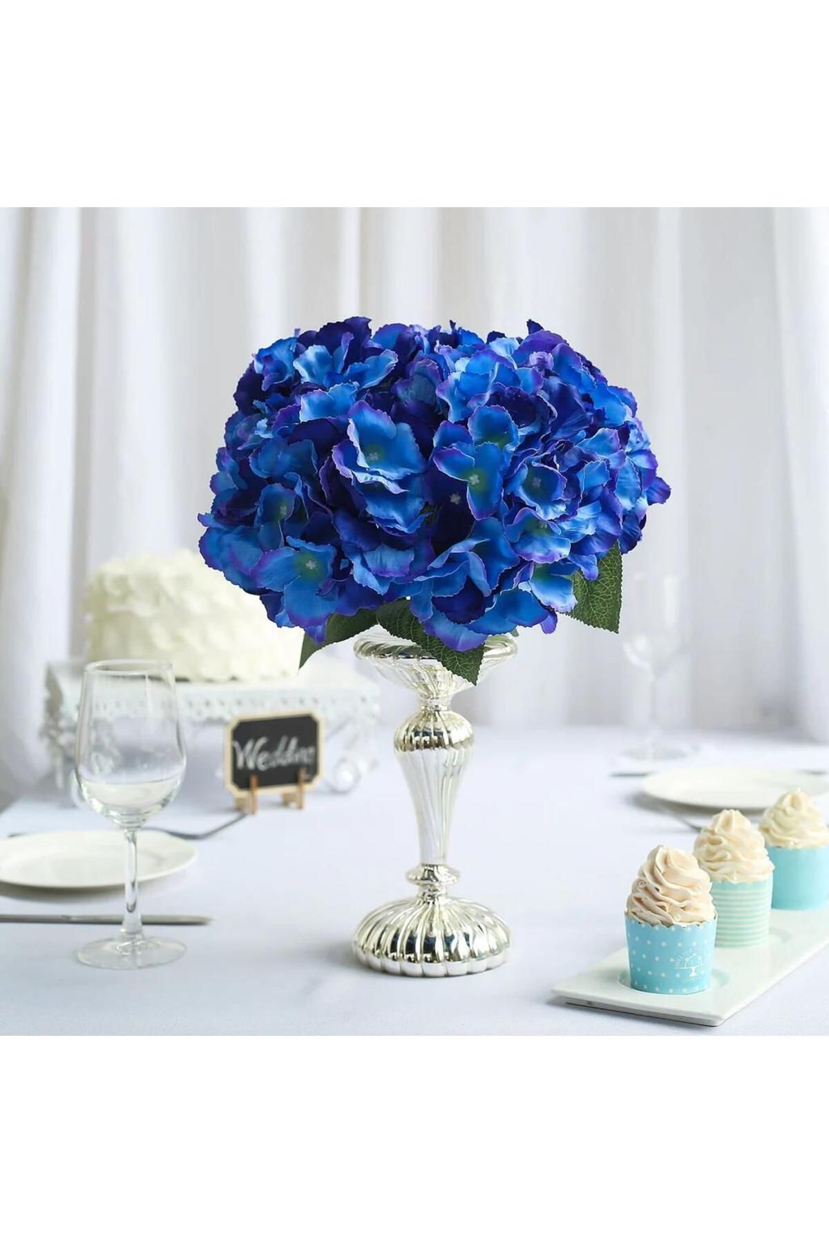 Nettenevime Yapay Çiçek Ortanca Çiçeği Demeti 43 cm Mavi Koyu