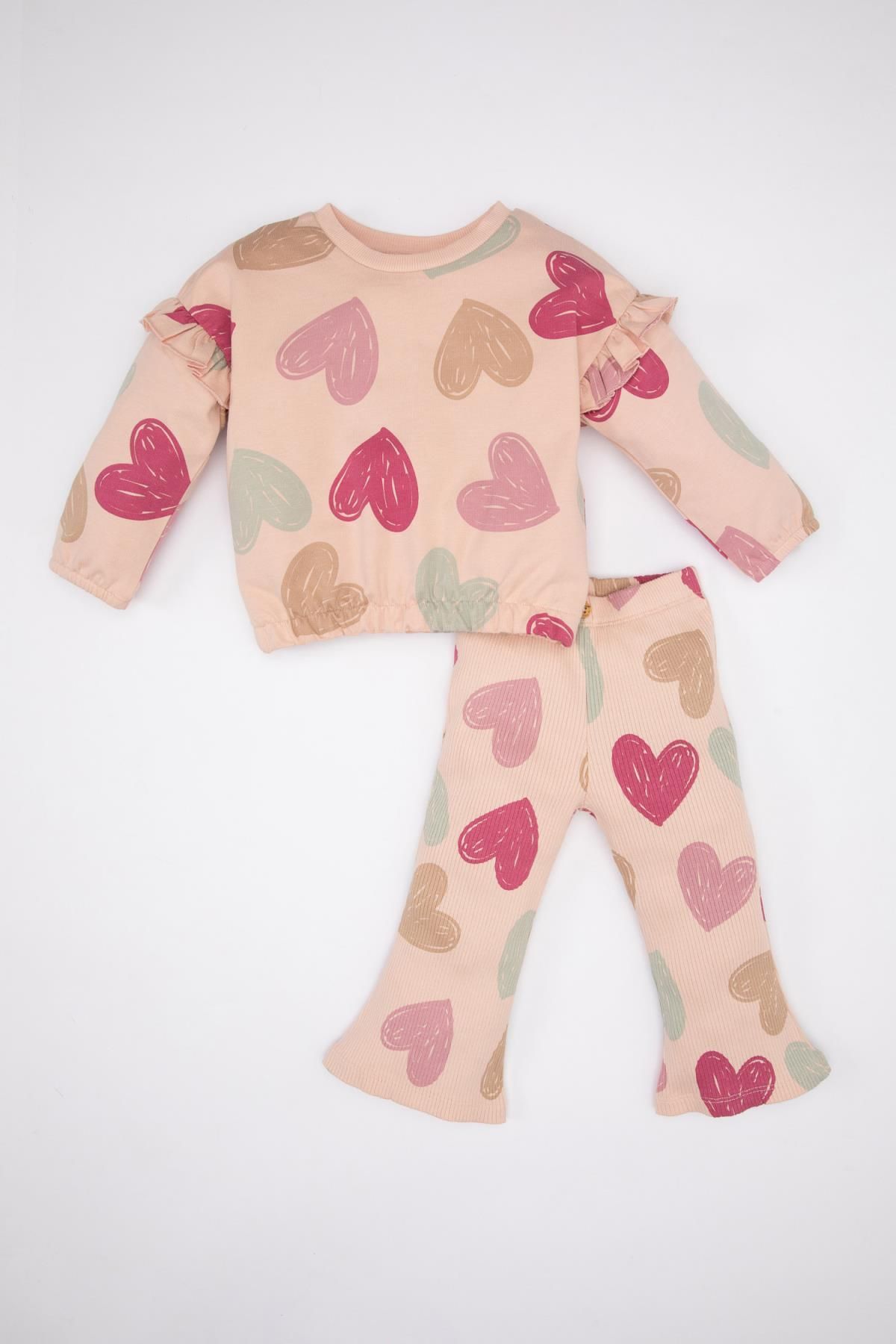 Defacto Kız Bebek Kalp Desenli Sweatshirt Eşofman Altı 2'li Takım C2264a524sp