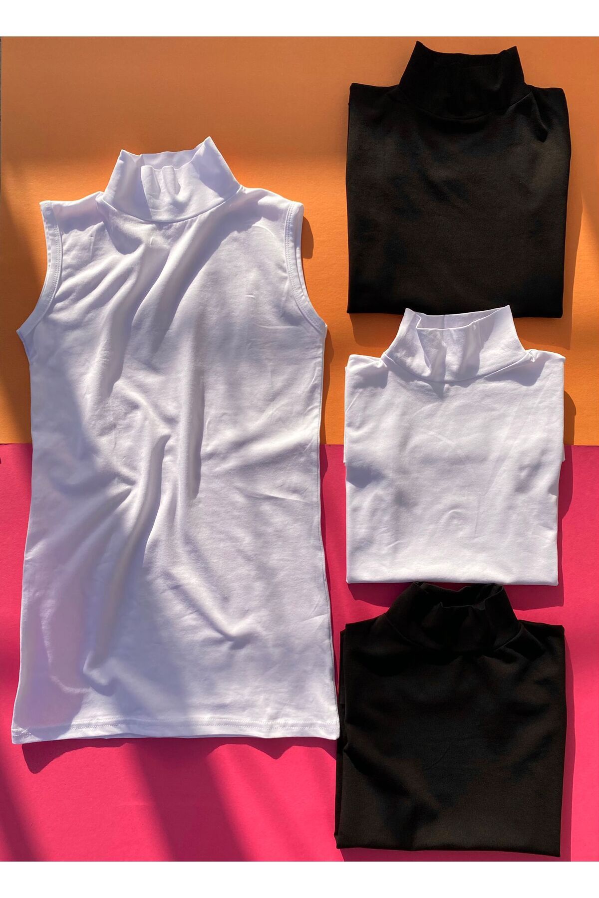 VicTroy Pamuklu (4 ADET) Siyah Ve Beyaz Likralı Iç Göstermeyen Sıfır Kol Kadın T-shirt