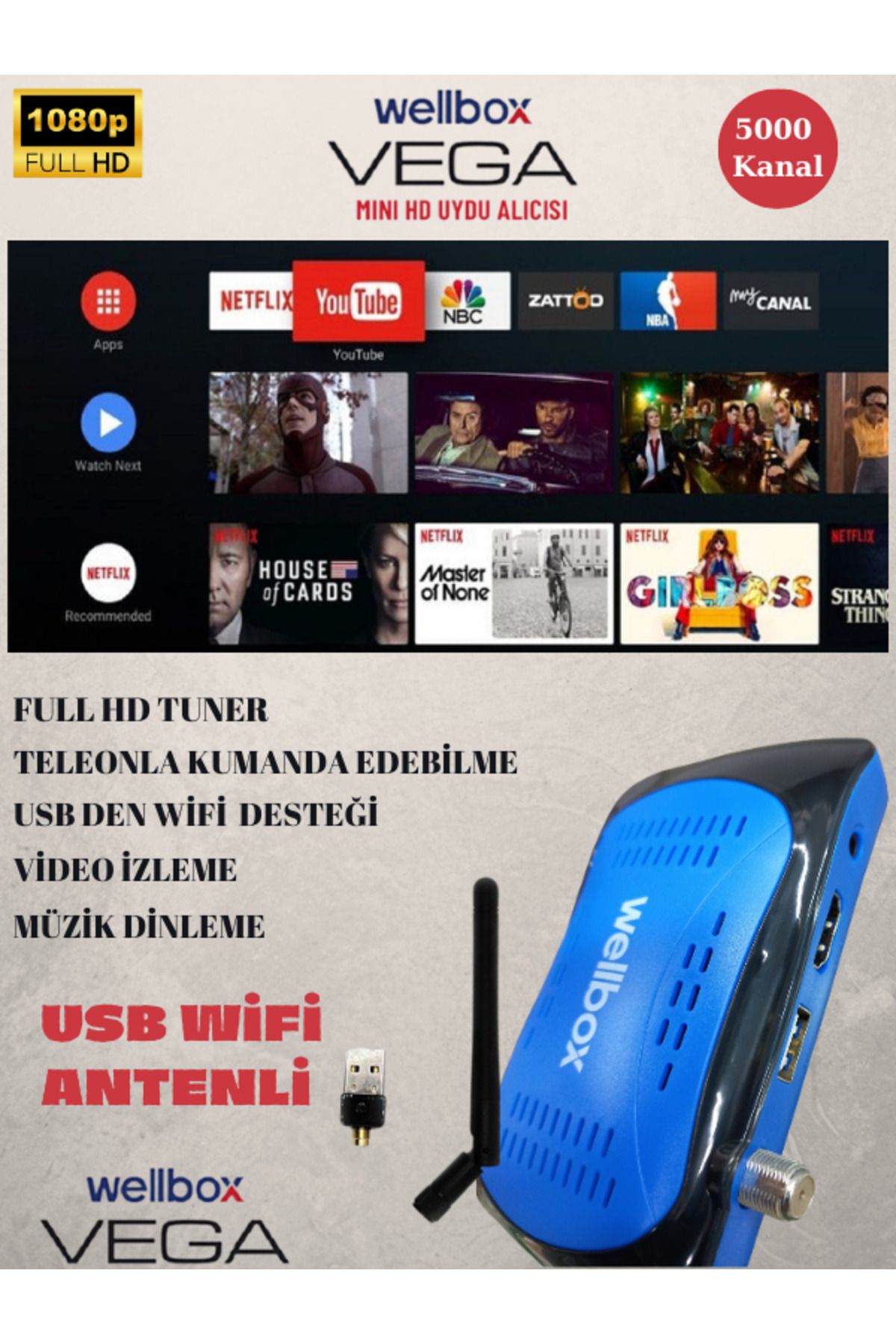 wellbox Wifi Anten Dahil Çanaklı Çanaksız 2024 Model Full Hd Uydu Alıcı Free Ip Tiktok Youtube