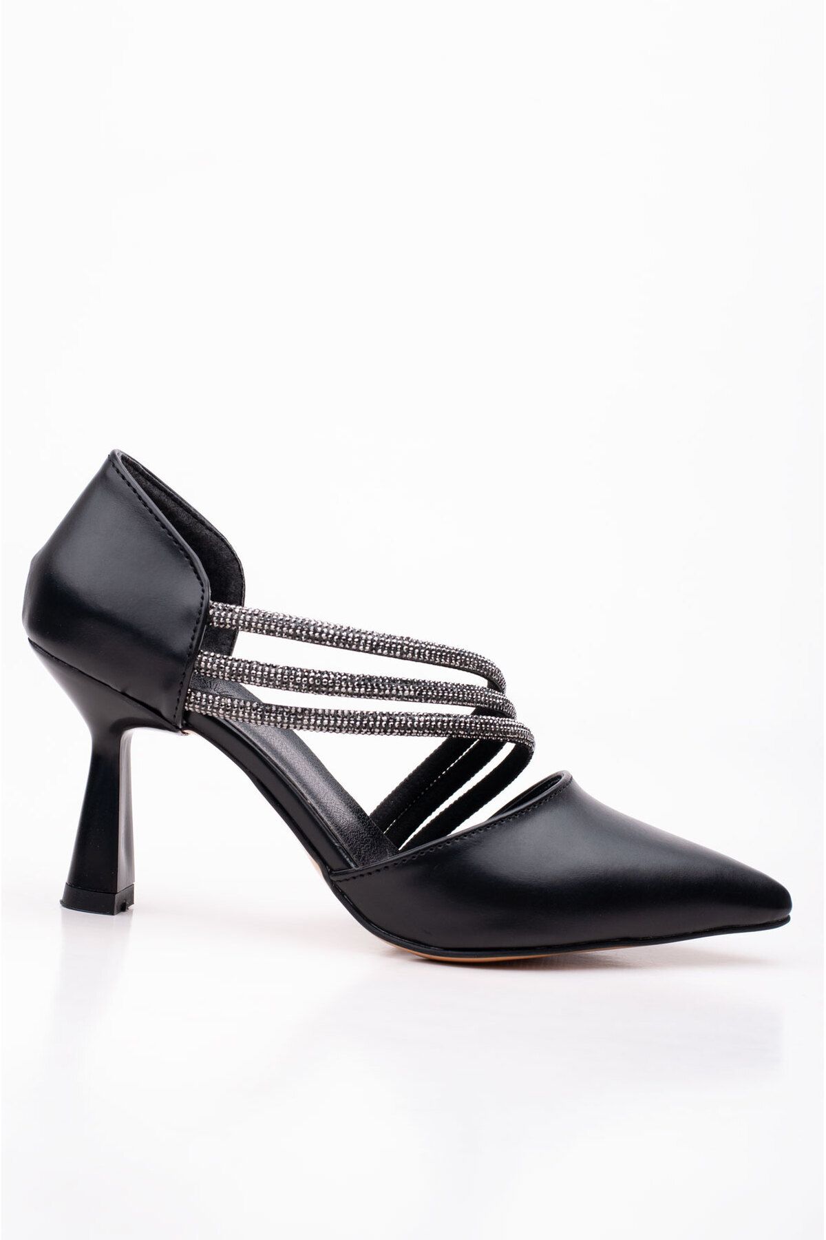 LuisPerry Siyah Renk Düğün Ayakkabısı Taşlı Abiye Ayakkabı Nişan Ayakkabısı 9 Cm Topuklu Ayakkabı