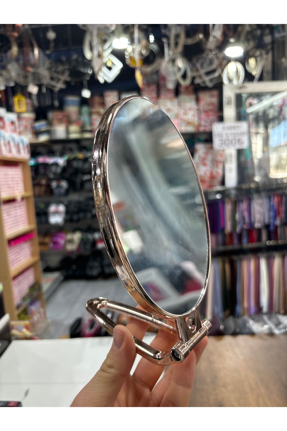 Fİ HOME Çift Taraflı Oval Makyaj Aynası Masa Üstü Aynası Krom Ayaklı Ayna Masa Aynası El Aynası
