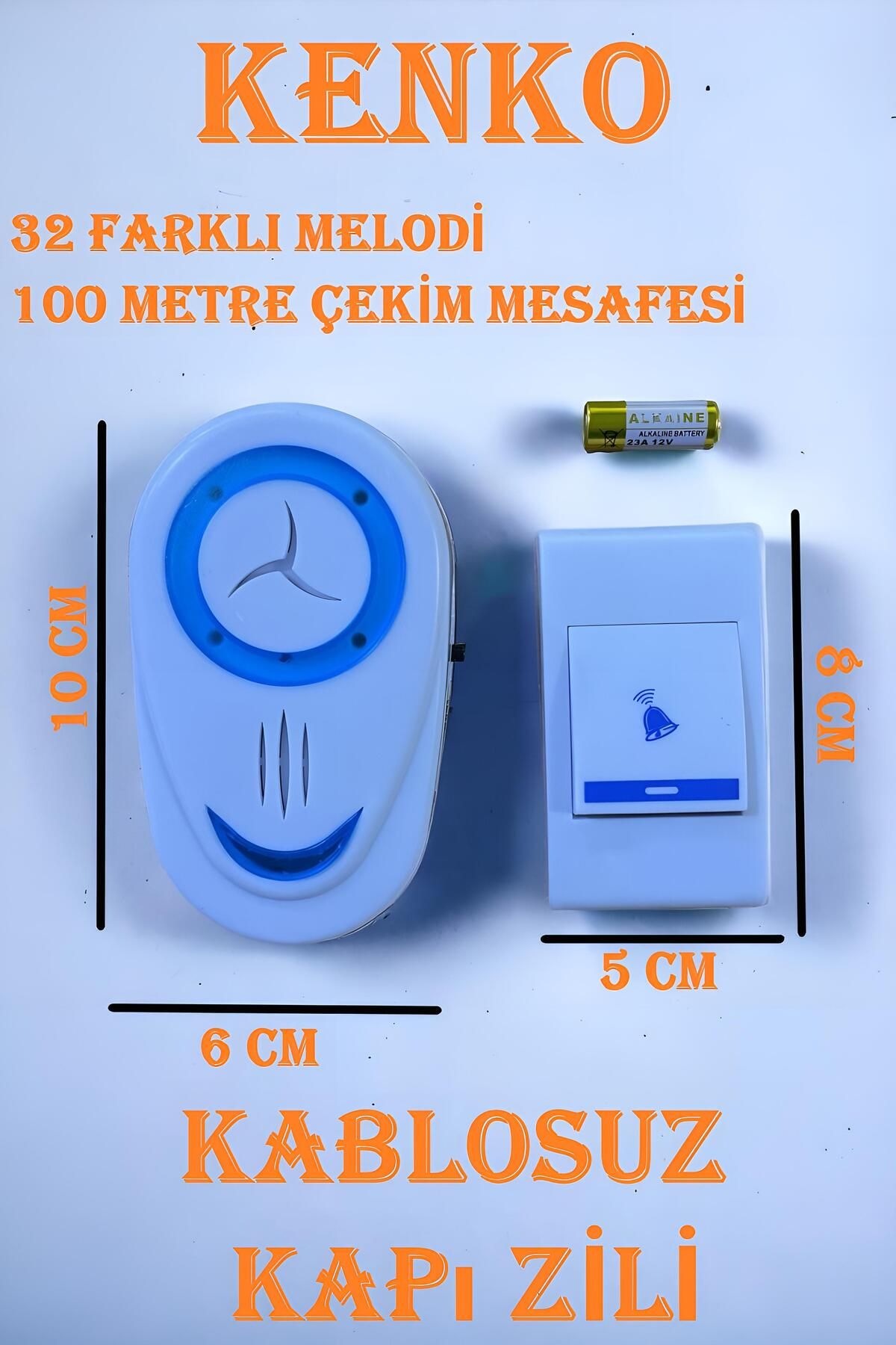 Kenko 32 Melodi Lüks Uzaktan Kumandalı Kablosuz Kapı Zili 100 Metre Wireless Buton Paneli Kablo Derdi Yok