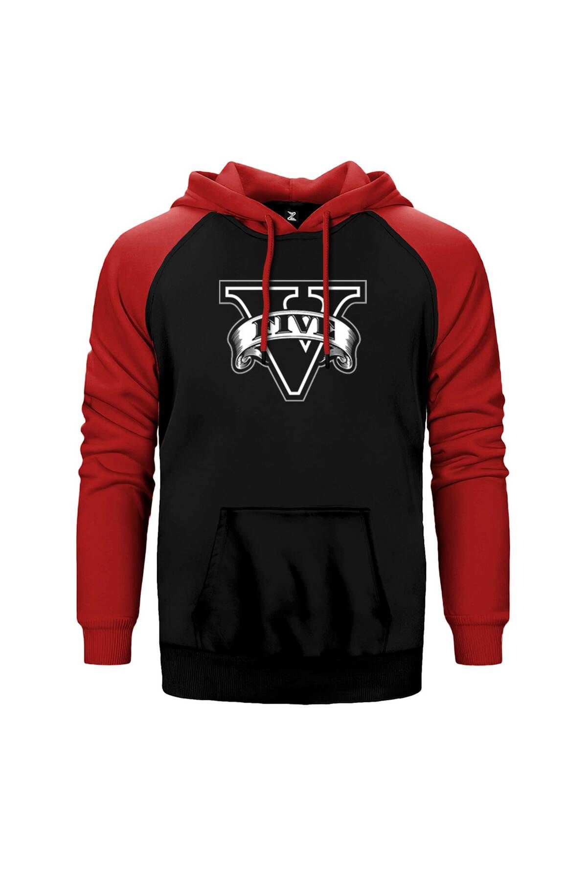 Z zepplin GTA Five Black Logo Kırmızı Renk Reglan Kol Kapşonlu Sweatshirt
