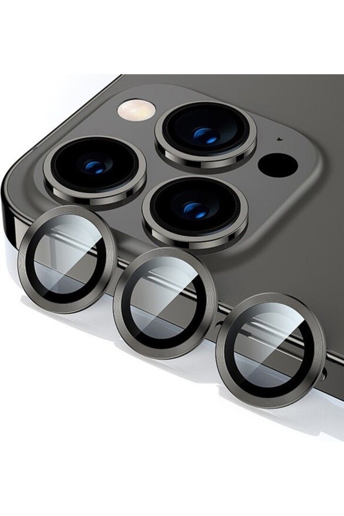 ADAMAN iPhone 13 Pro Max Uyumlu Su Toz ve Düşmeye Dayanıklı 3'lü Set Kamera Lens Koruyucu SİYA