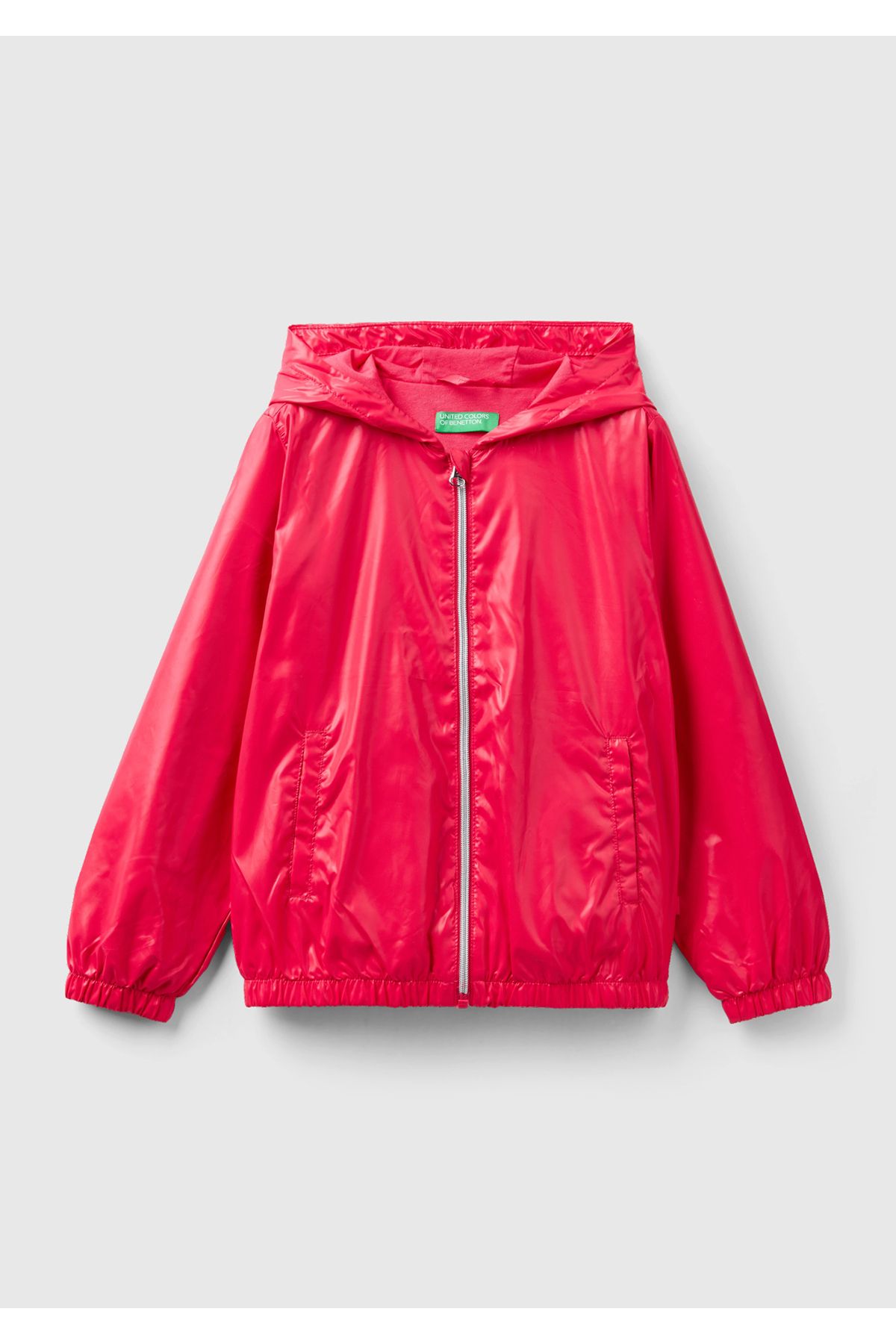 United Colors of Benetton Kız Çocuk Fuşya Logolu Jersey Astarlı Yağmurluk