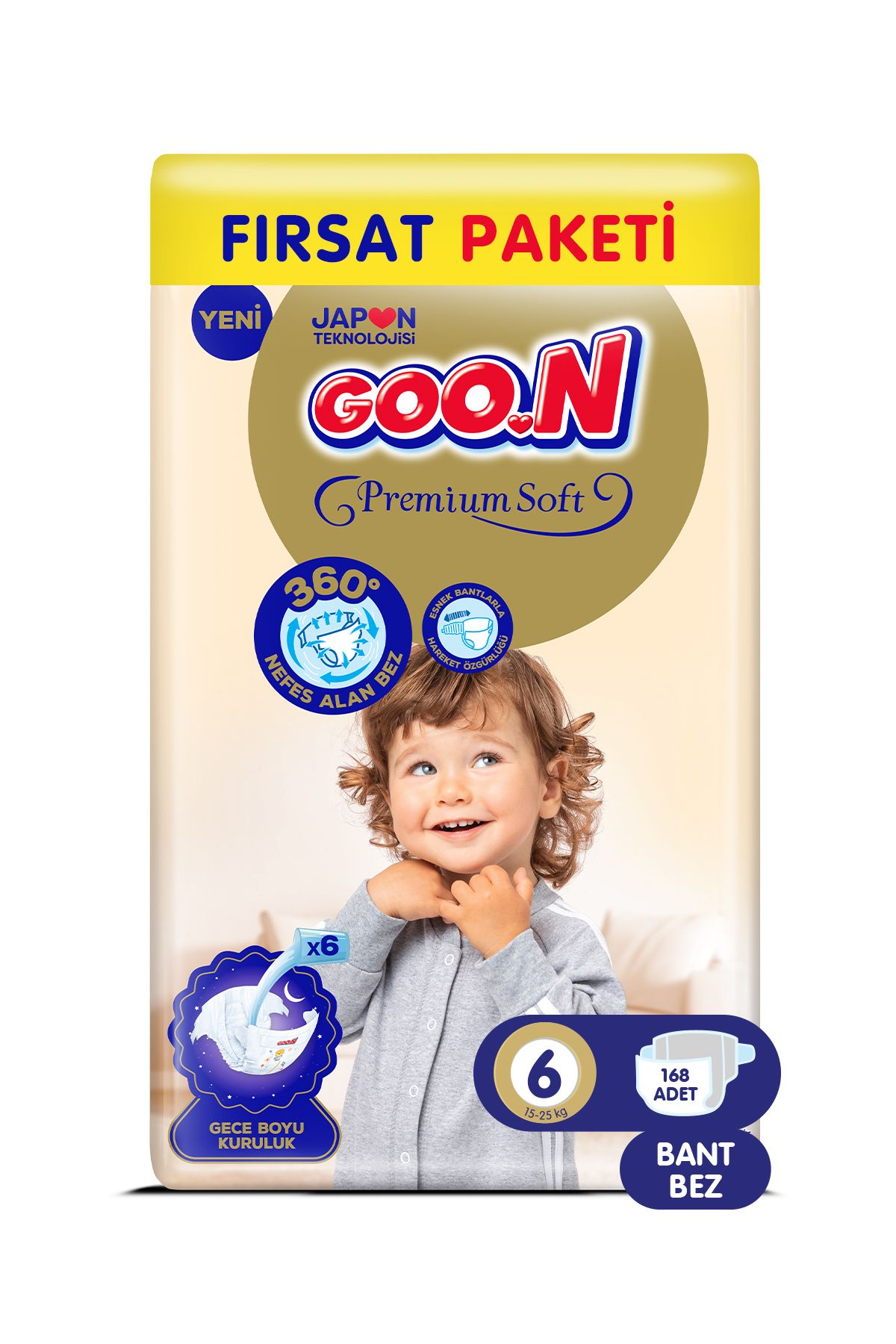 Goo.n Premium Soft 6 Numara Süper Yumuşak Bant Bebek Bezi Fırsat Paketi - 168 Adet