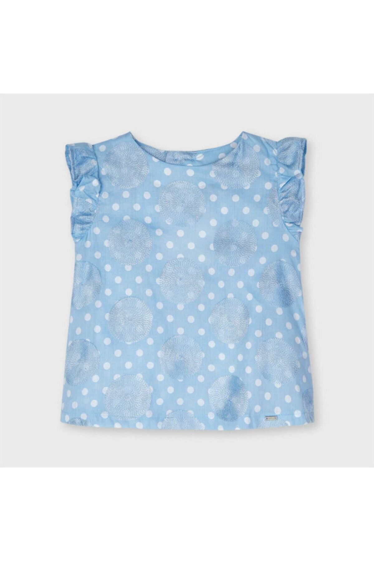 Mayoral Kız Çocuk Puantiyeli Keten Bluz 3188 Mavi